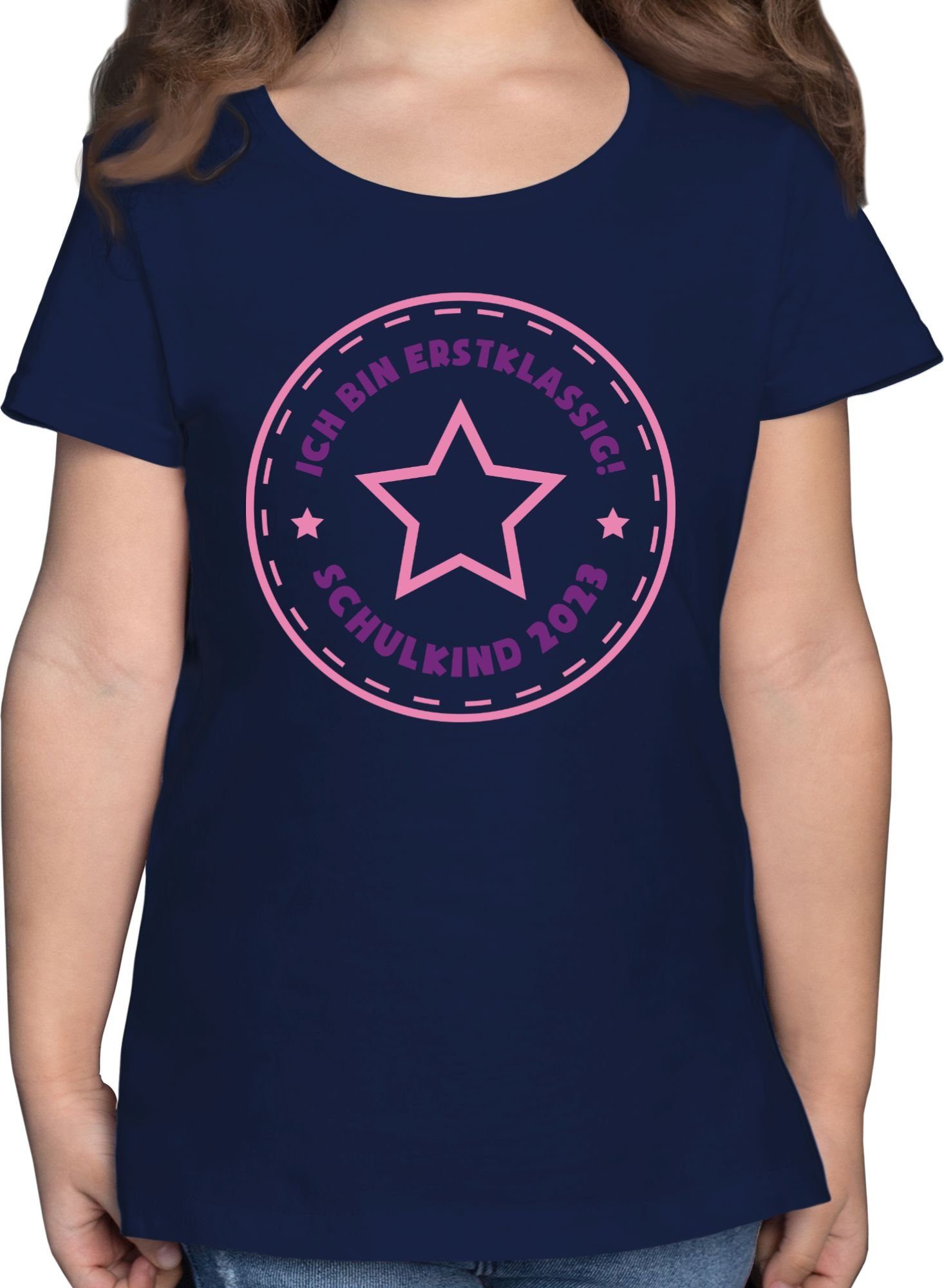 Shirtracer T-Shirt Schulkind 2023 Ich bin erstklassig Stern rosa Einschulung Mädchen 1 Dunkelblau