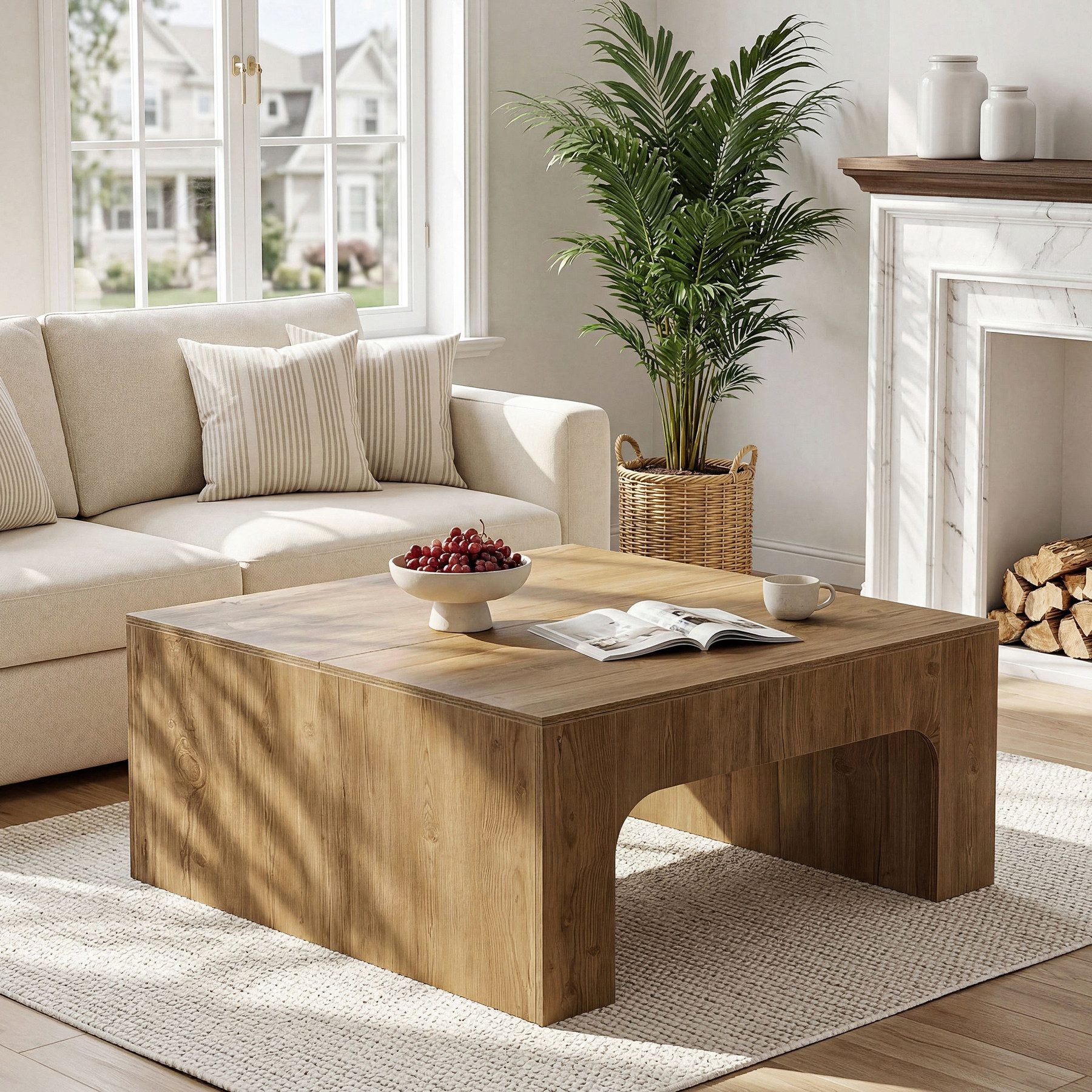 Tribesigns Couchtisch 100 cm Quadratischer Sofatisch aus Holz, für das Wohnzimmer (Landhaus-Beistelltisch mit geschwungener Unterseite, einfache Montage)