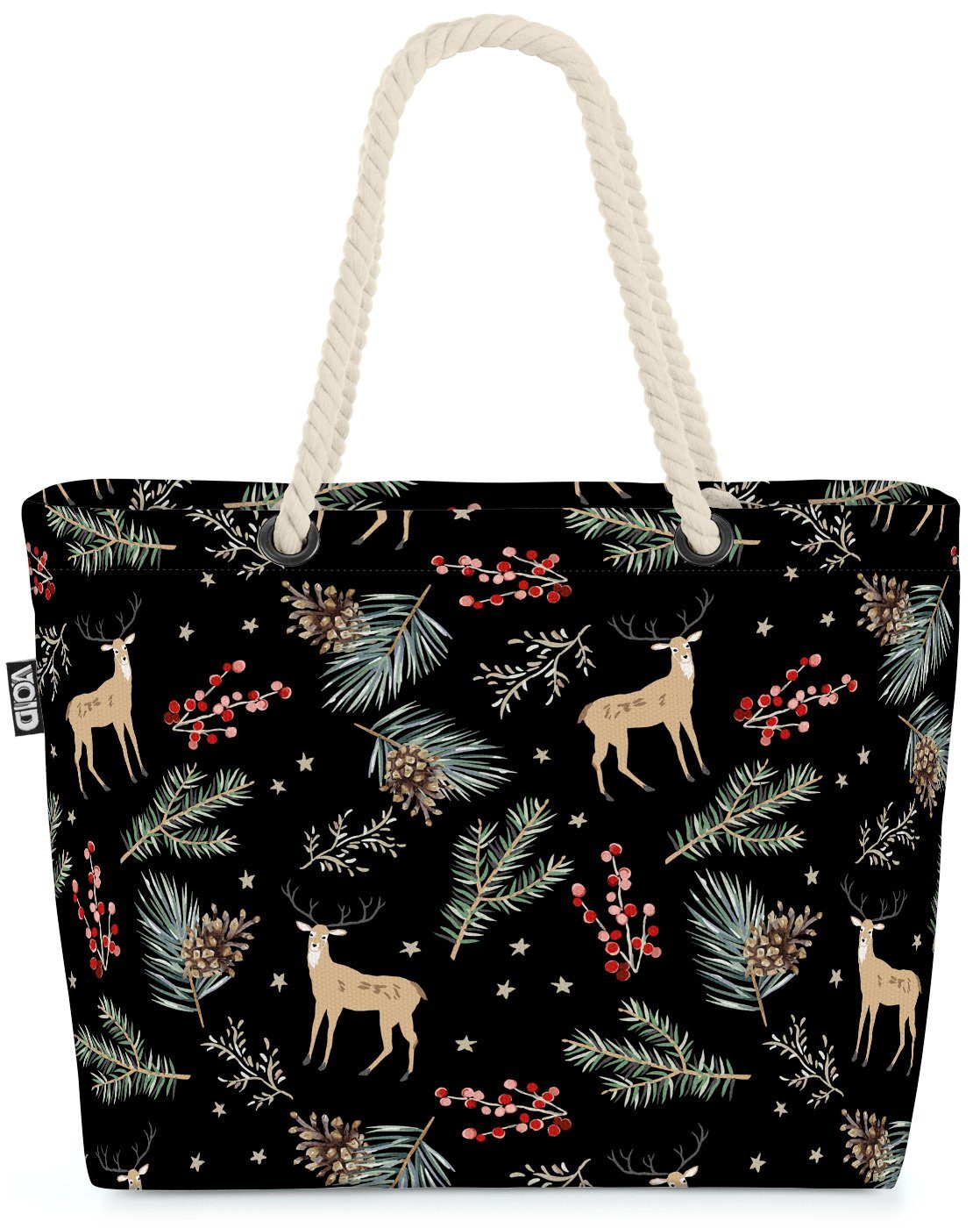 VOID Strandtasche (1-tlg), Winter Hirsch De schwarz Beach Bag Schnee Vogelbeeren Hirsch Winter Wald Beeren