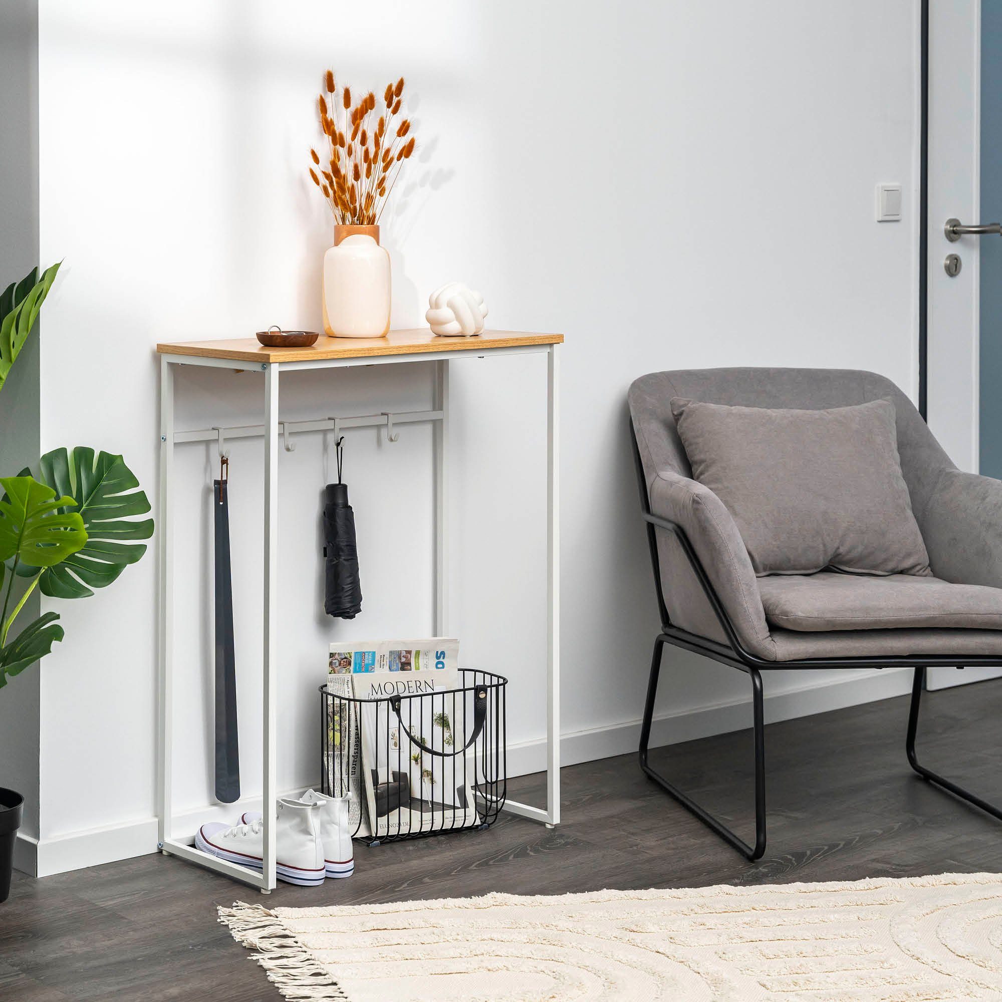 eluno Konsolentisch mit 1 Holzablage, 4 Haken, höhenverstellbare Füße günstig online kaufen