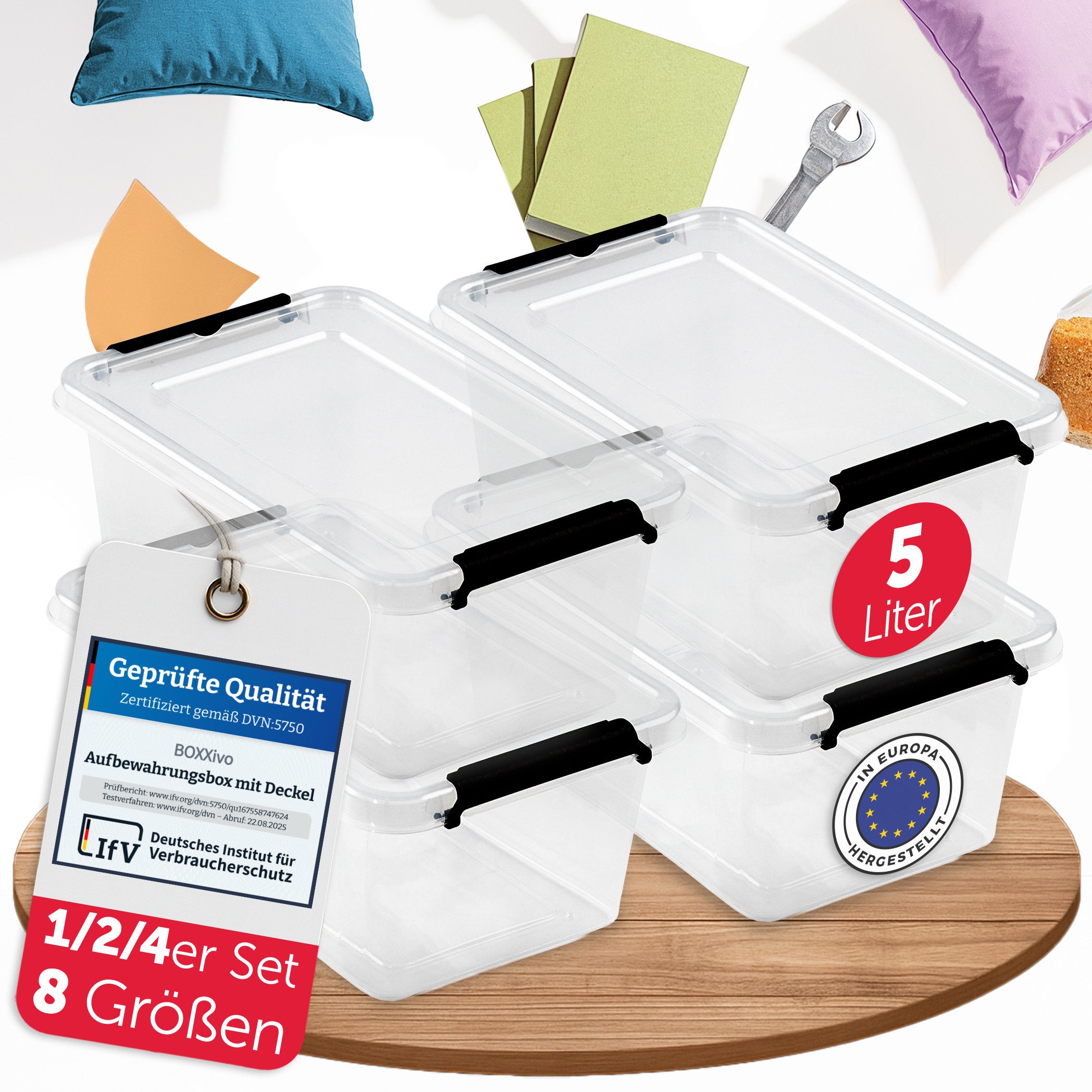 BOXXivo Aufbewahrungsbox Ящики для хранения mit Deckel BPA-freie & lebensmittelechte Одежда и товары для бокса (4 St), Plastikbox mit Deckel - robuste & stapelbare Ящики для хранения