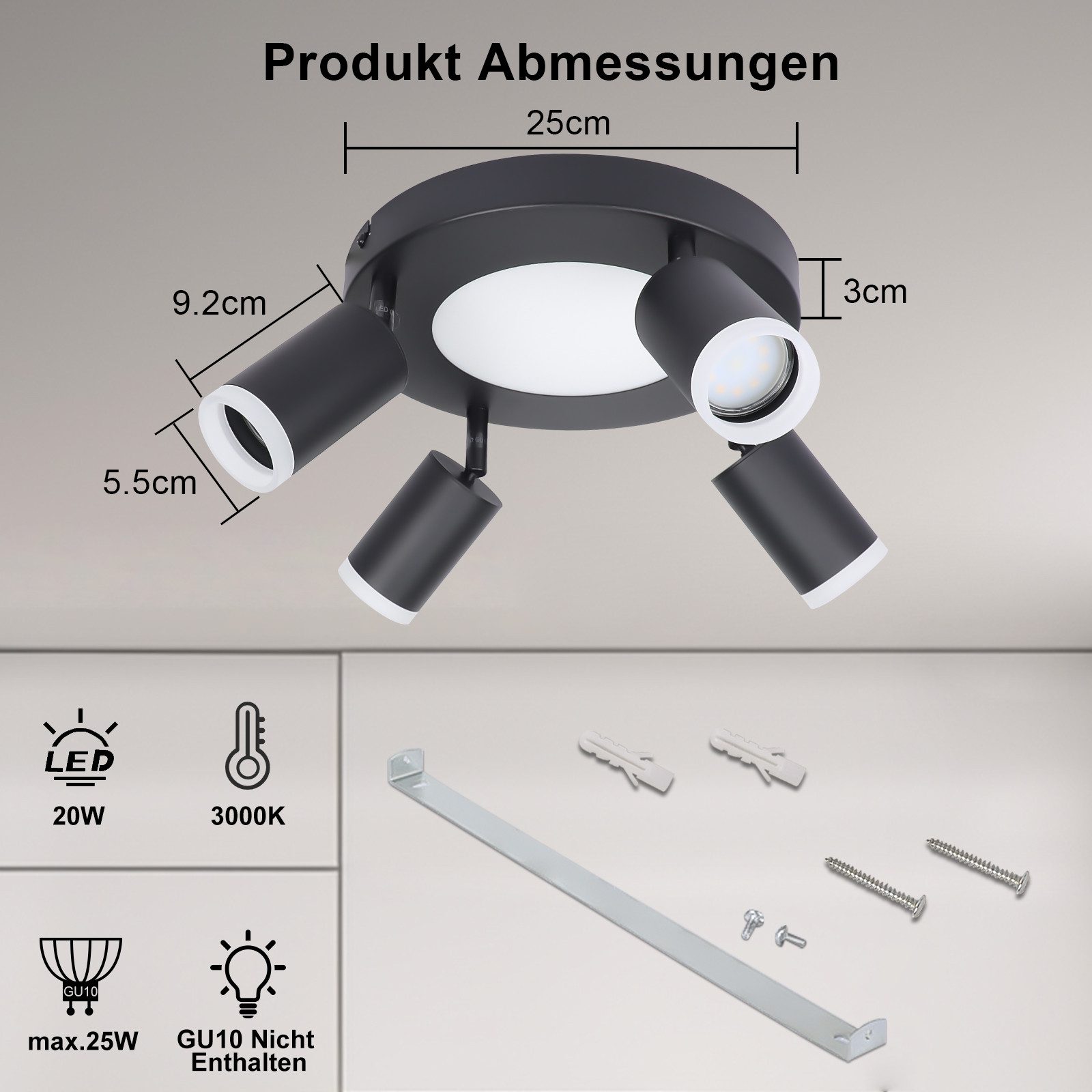 ZMH Deckenstrahler 4 Flammig Quadratisch/Rund 20W Deckenleuchte 3000K GU10 günstig online kaufen