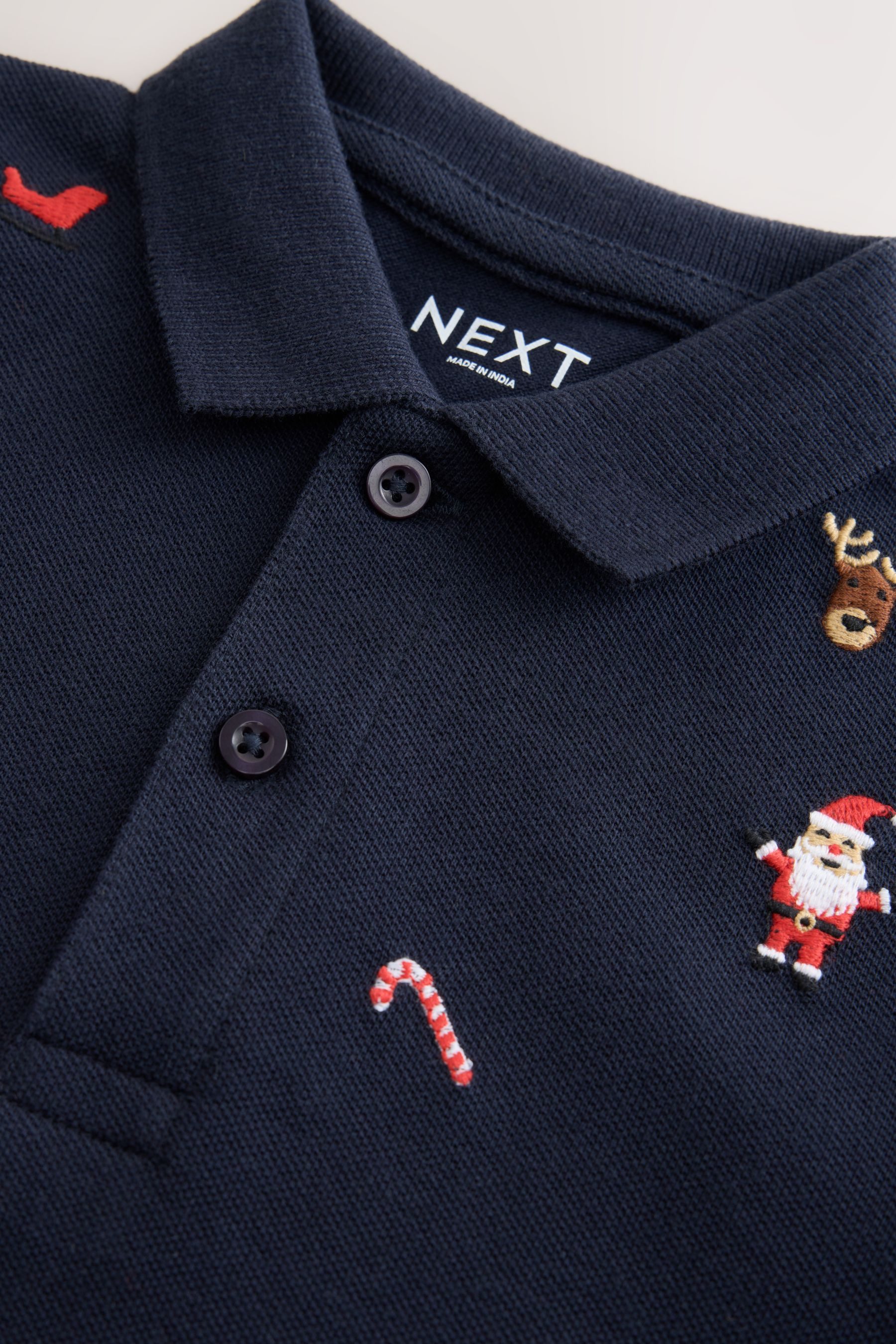 Next Langarm-Poloshirt Langarm-Poloshirt mit weihnachtlicher Stickerei (1-tlg) – Bild 4 von 5