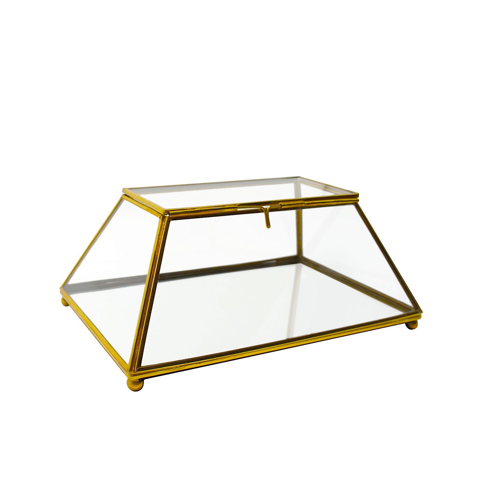 LaLe Living Schmuckkasten Juna in Gold, 26 x 15 cm, zur Aufbewahrung von Schmuck, mit verspiegeltem Boden und Glastür zum Verschließen
