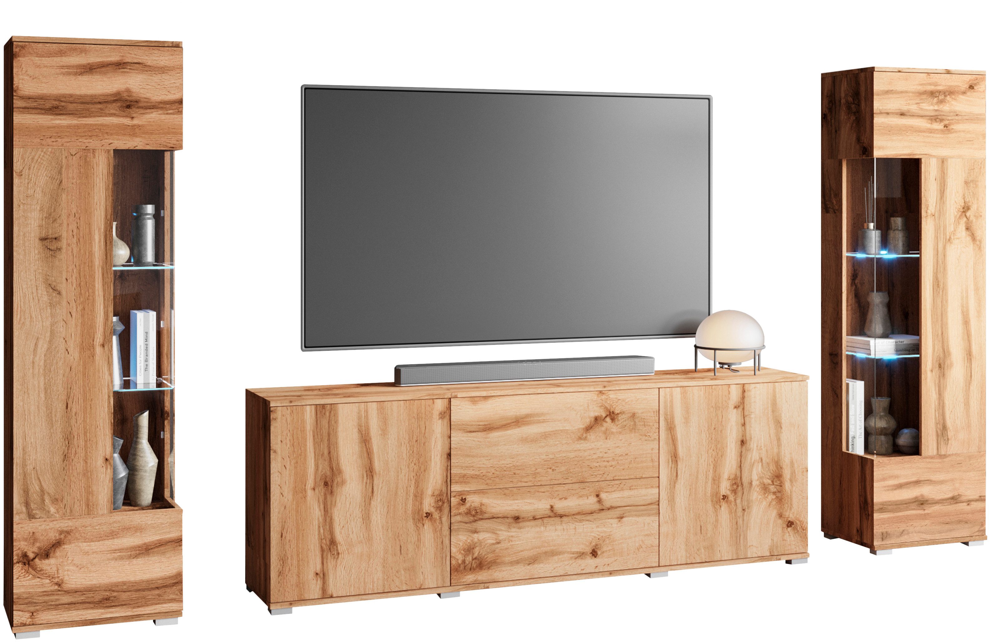 INOSIGN Wohnwand KENIA, (Komplett-Set, 3-St), Vitrinen mit Eckverglasung, h günstig online kaufen