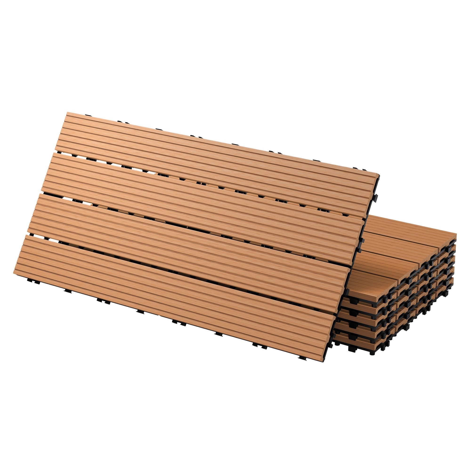 ECD Germany Terrassendielen WPC Bodenplatte Terrassenfliesen Fliesen mit Drainage und Klicksystem, BxL: je 30x60 cm, 22 mm Stärke, Bodenbelag 1m²/6 Stück Hellbraun rutschfest Balkonfliesen