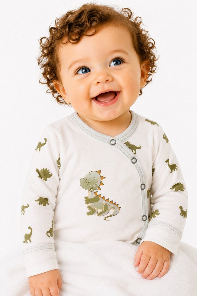 La Bortini Wickelbody Baby Body mit Kratzschutz in Creme neutral für Neugeborene (Erstlingsbody für Jungen und Mädchen) aus Baumwolle, 44 50 56 62 68 74, in Creme, gemustert