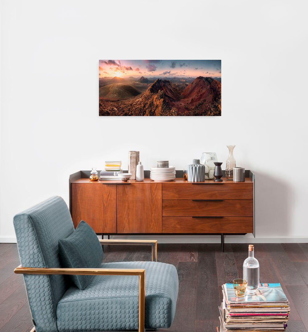 Komar Leinwandbild Primeval Days - Größe 90 x 40 cm, Baum, Berge, Blumen, Blätter, Foto, Jahreszeiten, Landschaft, Meer, Natur, Palmen, Strand (Packung, 1 St), Keilrahmenbild mi Echtholzrahmen
