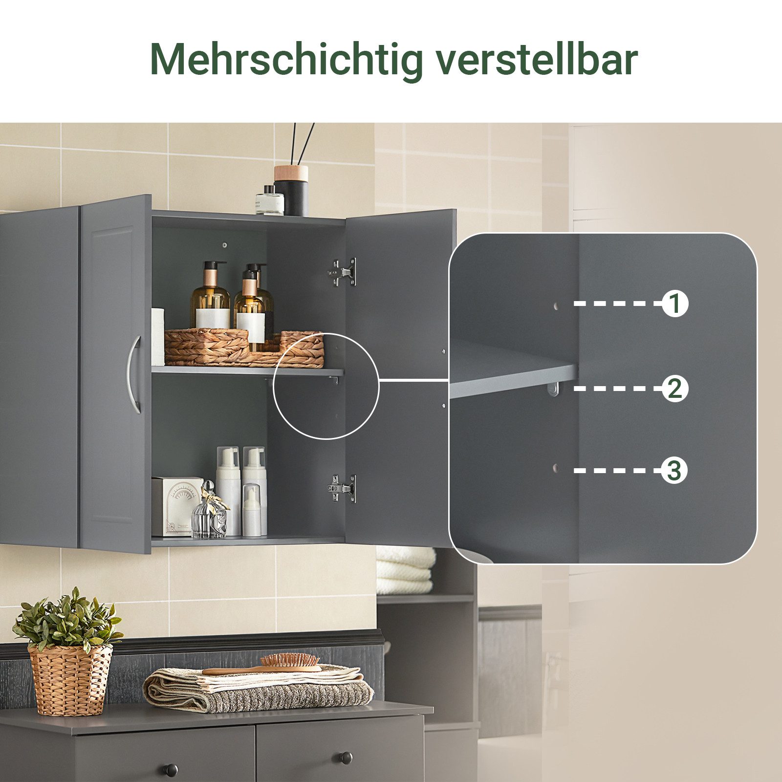 SoBuy Hängeschrank FRG231, Hängeschrank Badezimmerschrank Badschrank Wandschrank Küchenschrank, 30 x 60 x 60 cm, mit 2 Türen, Bad, Küche