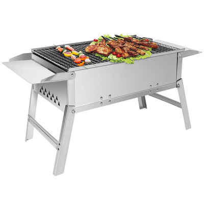 SunJas Holzkohlegrill CA-14, Edelstahl Grill Tischgrill Faltbar BBQ Klappgrill Campinggrill