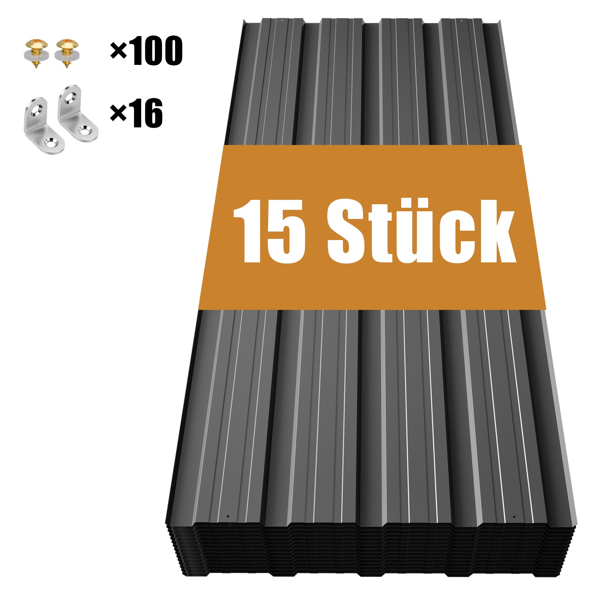 GIHAUVIA Trapezblech Trapezblech Set 15 Stück, verzinkt 0,25mm,Schrauben für Carport.