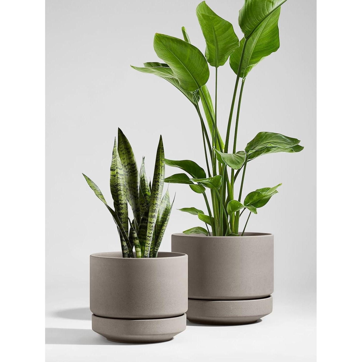 LuxusKollektion Pflanzkübel Blumentopf Keramik Pflanzkübel Drainageloch Neutral Grau 35 cm