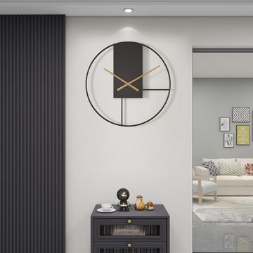 Jioson Wanduhr Minimalistische Wanduhr aus Metall Wanduhr für Küche, Wohnzimmer 50cm (schwarze Skelettuhr mit goldenen Zeigern)