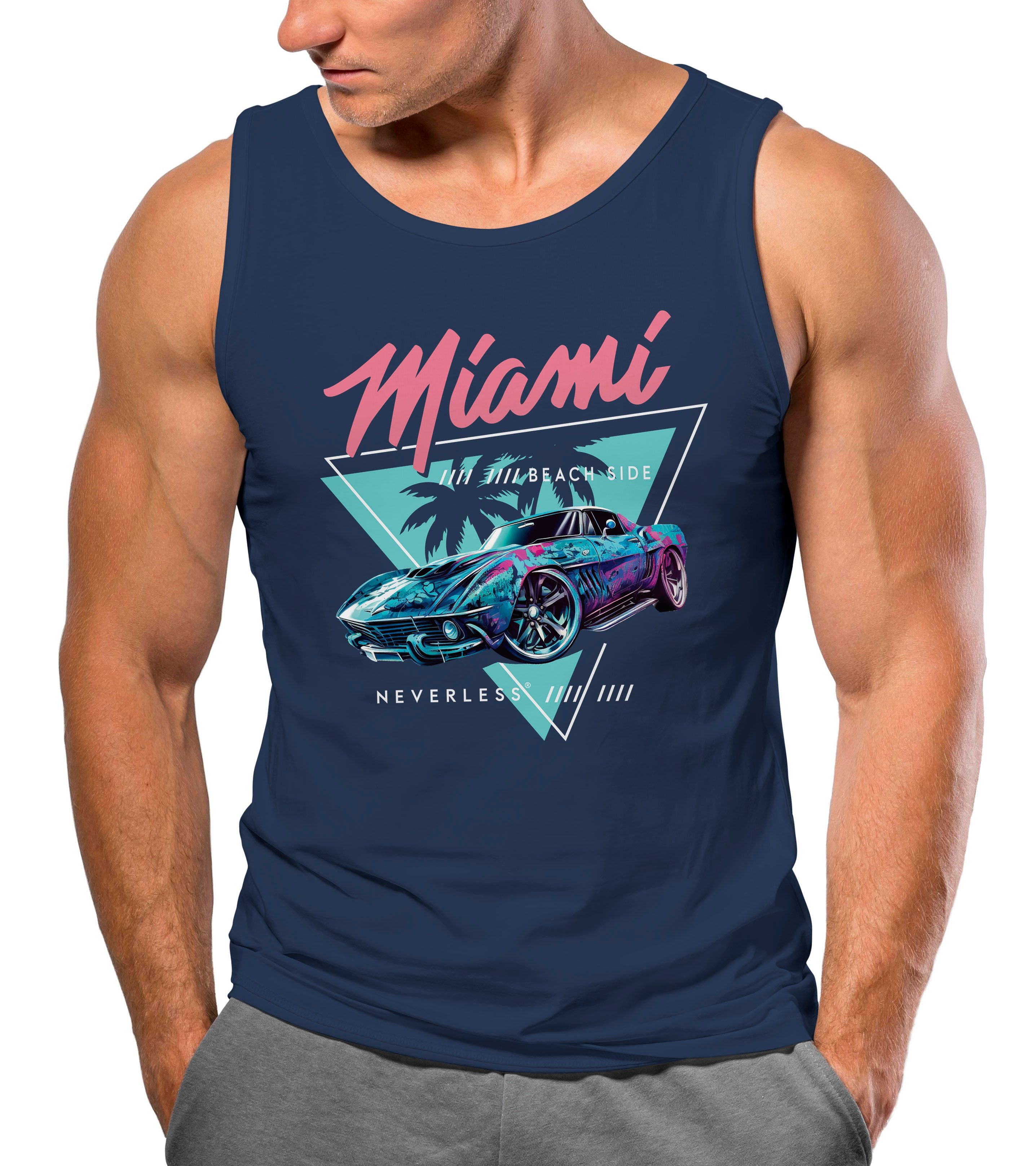 Neverless Tanktop Herren Tank-Top Bedruckt Miami Beach Surfing Motiv USA Retro mit Print