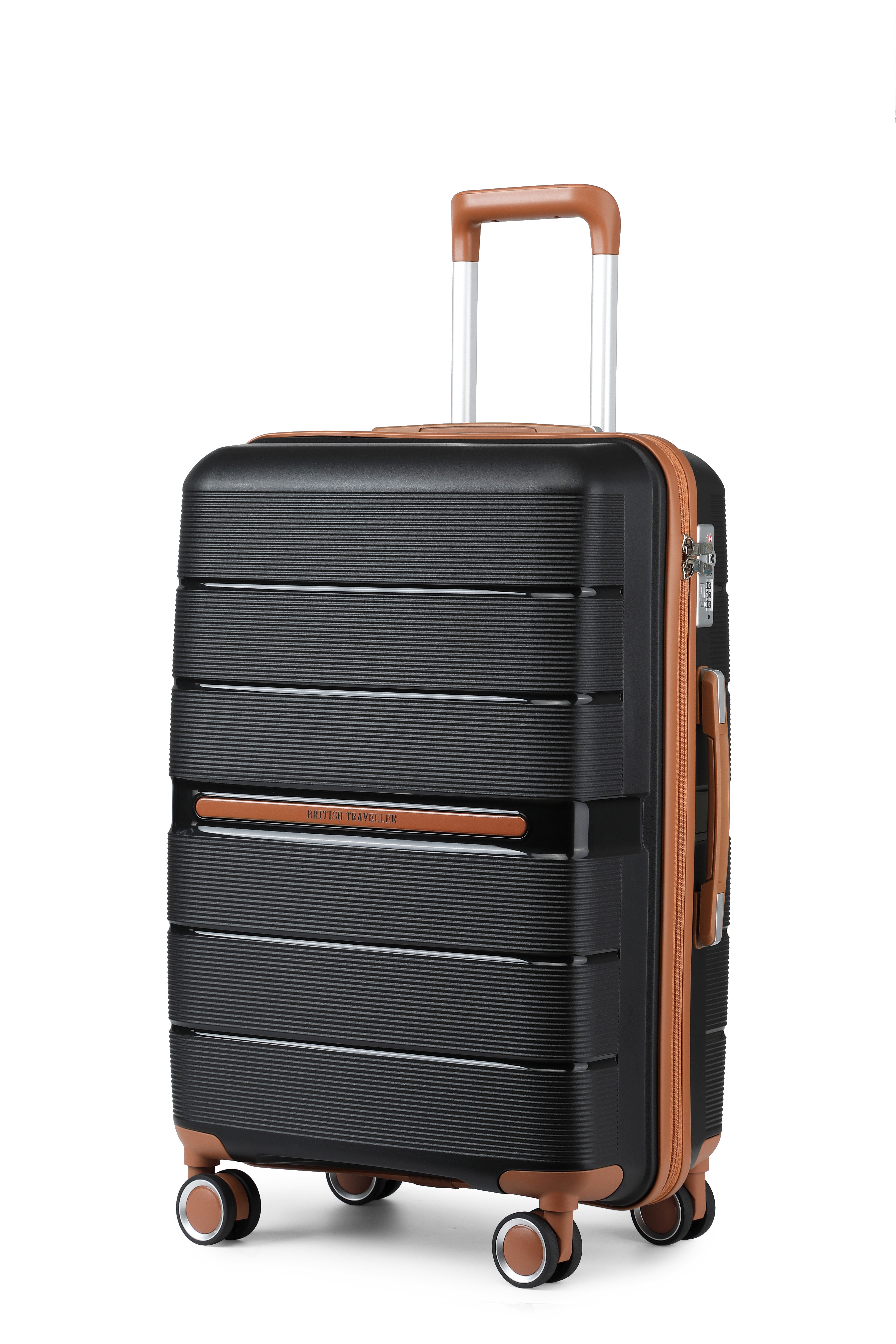 British Traveller Handgepäck-Trolley Reisekoffer Hartschalenkoffer aus 100% PP 8 Spinnerräder, TSA-Schloss
