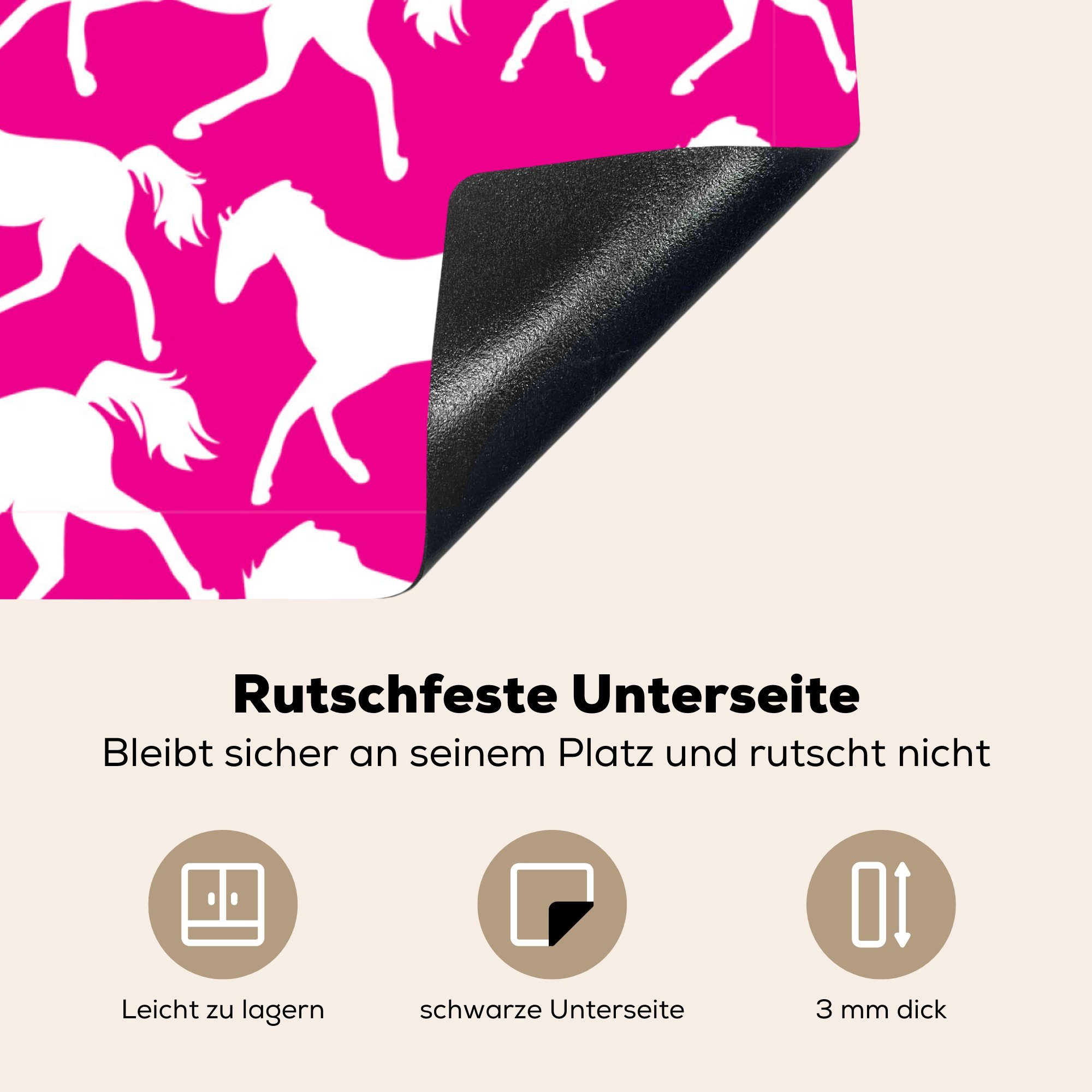 MuchoWow Herdblende-/Abdeckplatte Pferde küche Rosa - - Mädchen Arbeitsplatte - Vinyl, Kinder tlg), Weiß - Mädchen, für cm, - (1 Ceranfeldabdeckung, 78x78