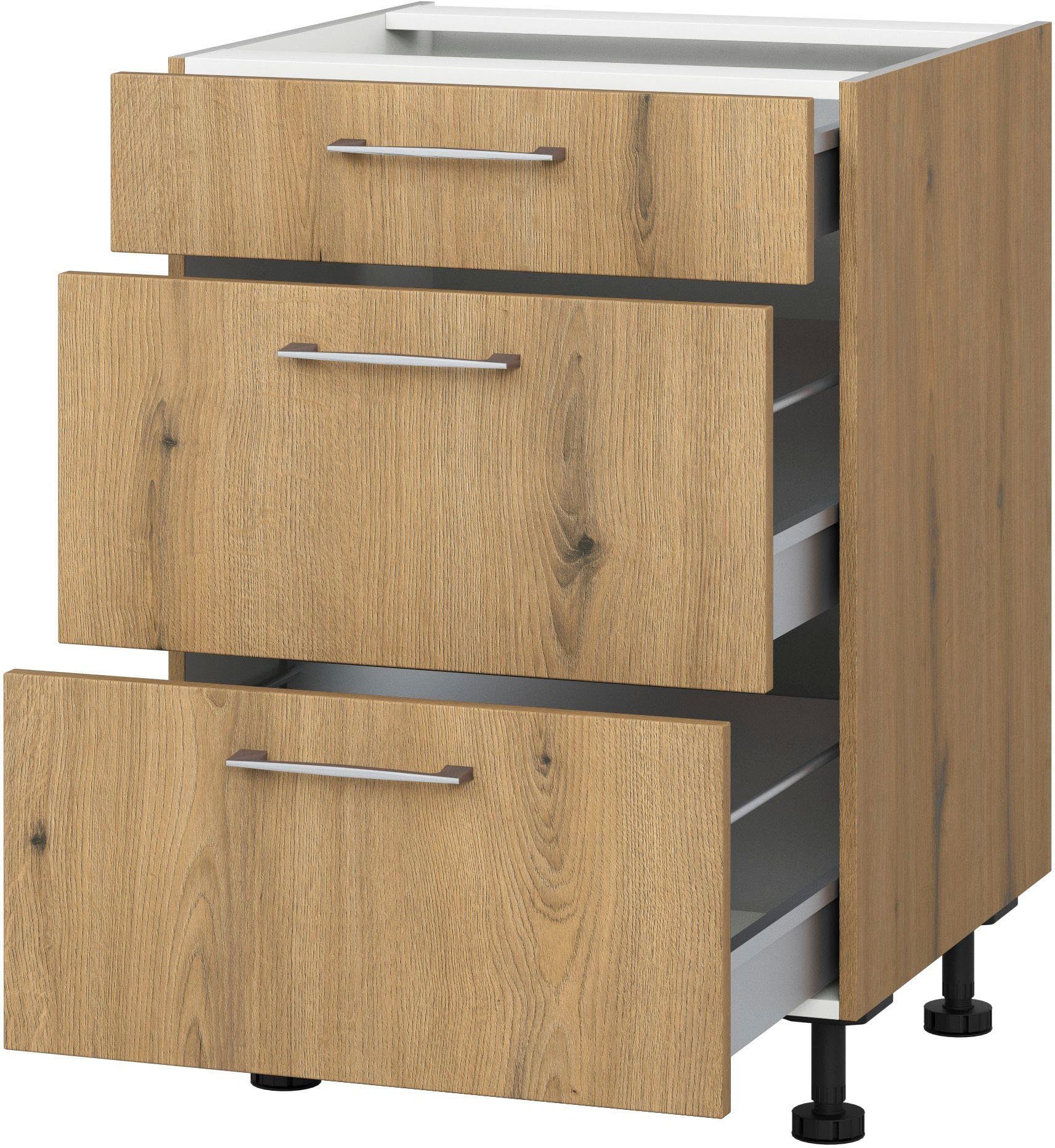 KOCHSTATION Auszugsunterschrank KS-Trea U2AS60 mit drei Auszügen, Breite 60 cm, Höhe 75 cm