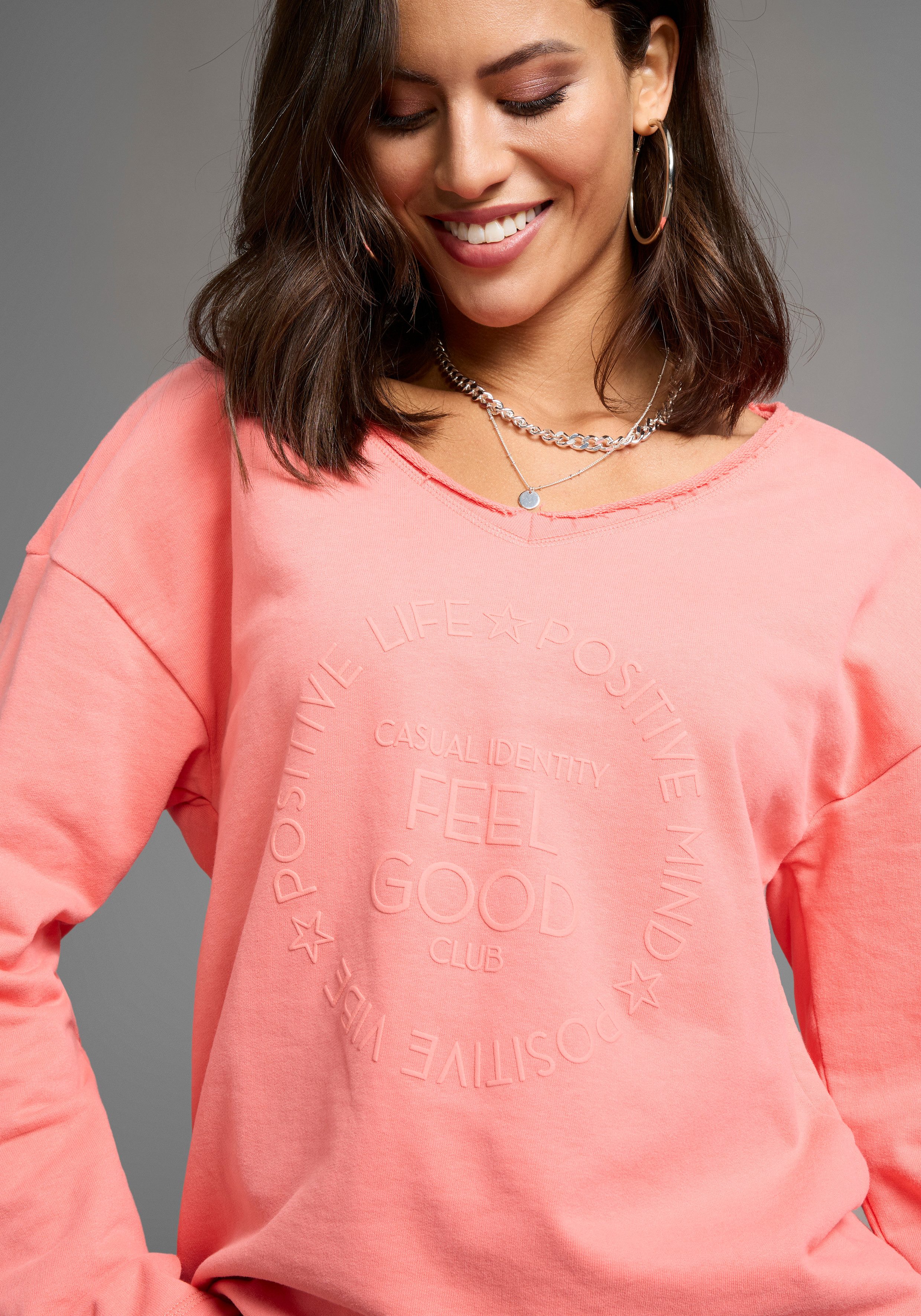 Laura Scott Longsweatshirt mit Fransenkante