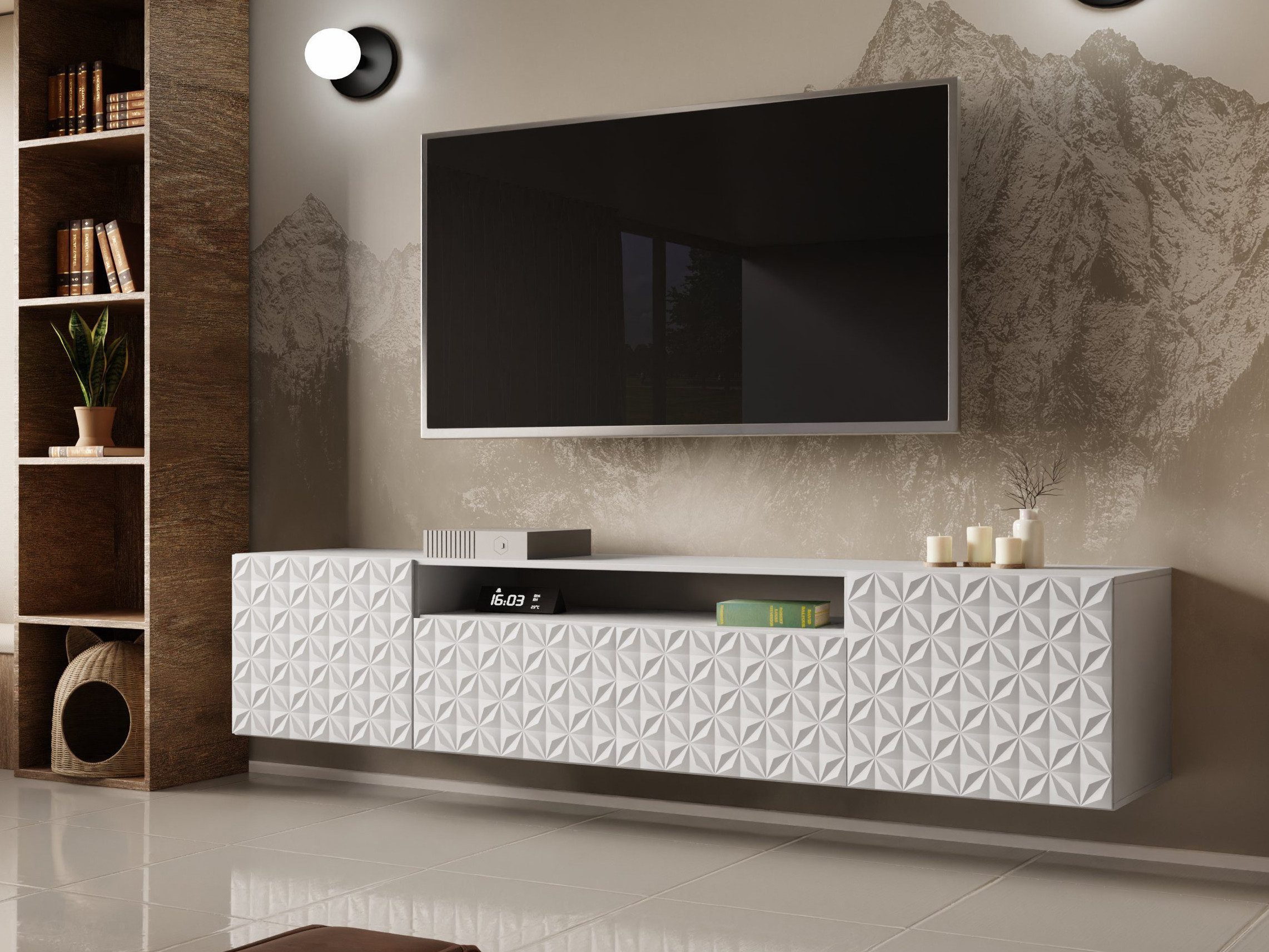 TV-Schrank Modernes RTV-Kabinett mit gefräster Front für Kaleidoskop-Muster CAL2