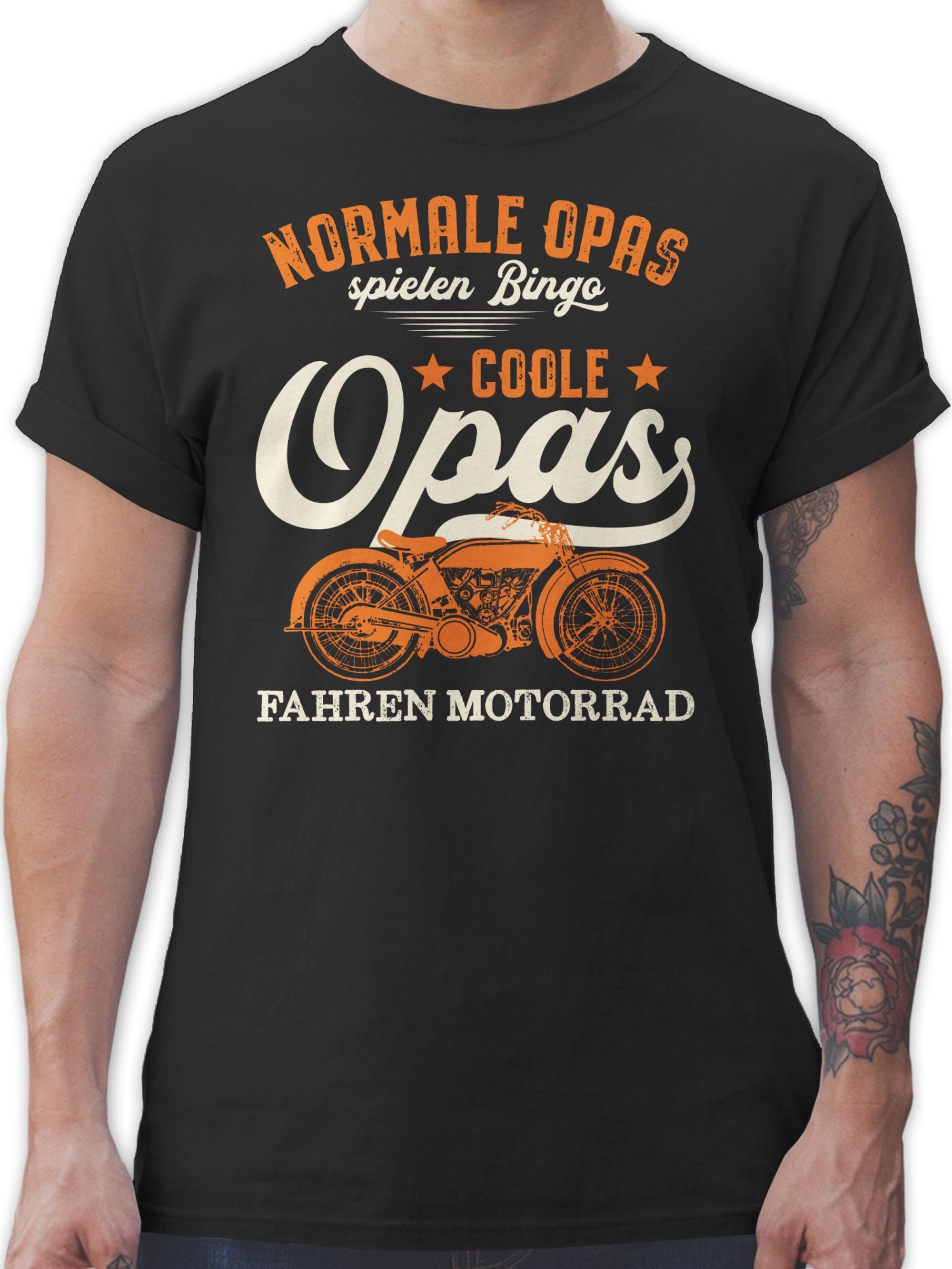 Shirtracer T-Shirt Normale Opas spielen Bingo - Coole Opas fahren Motorrad - hell Opa Geschenke 01 Schwarz