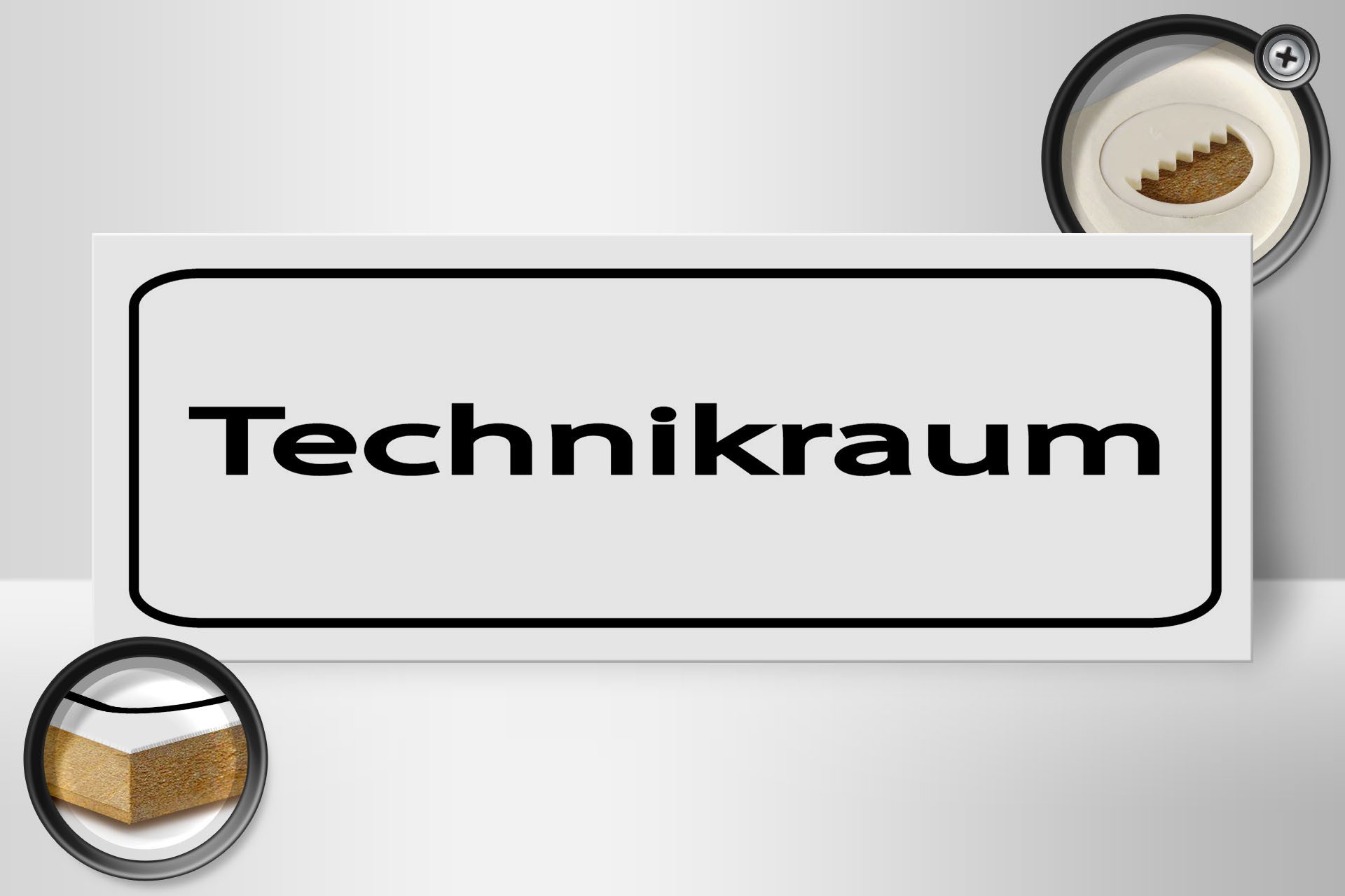 Femer GmbH Holzbild Hinweis 27x10 cm Technikraum weißes, (1 St), Glatte Holzfaserplatte (MDF), vorn beschichtet