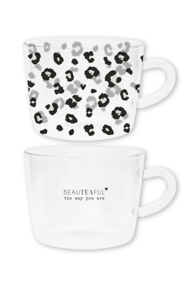 Bastion Collections Geschirr-Set Teeglas mit Henkel 2er Set - BEAUTEAFUL & LEOPARD - transparent