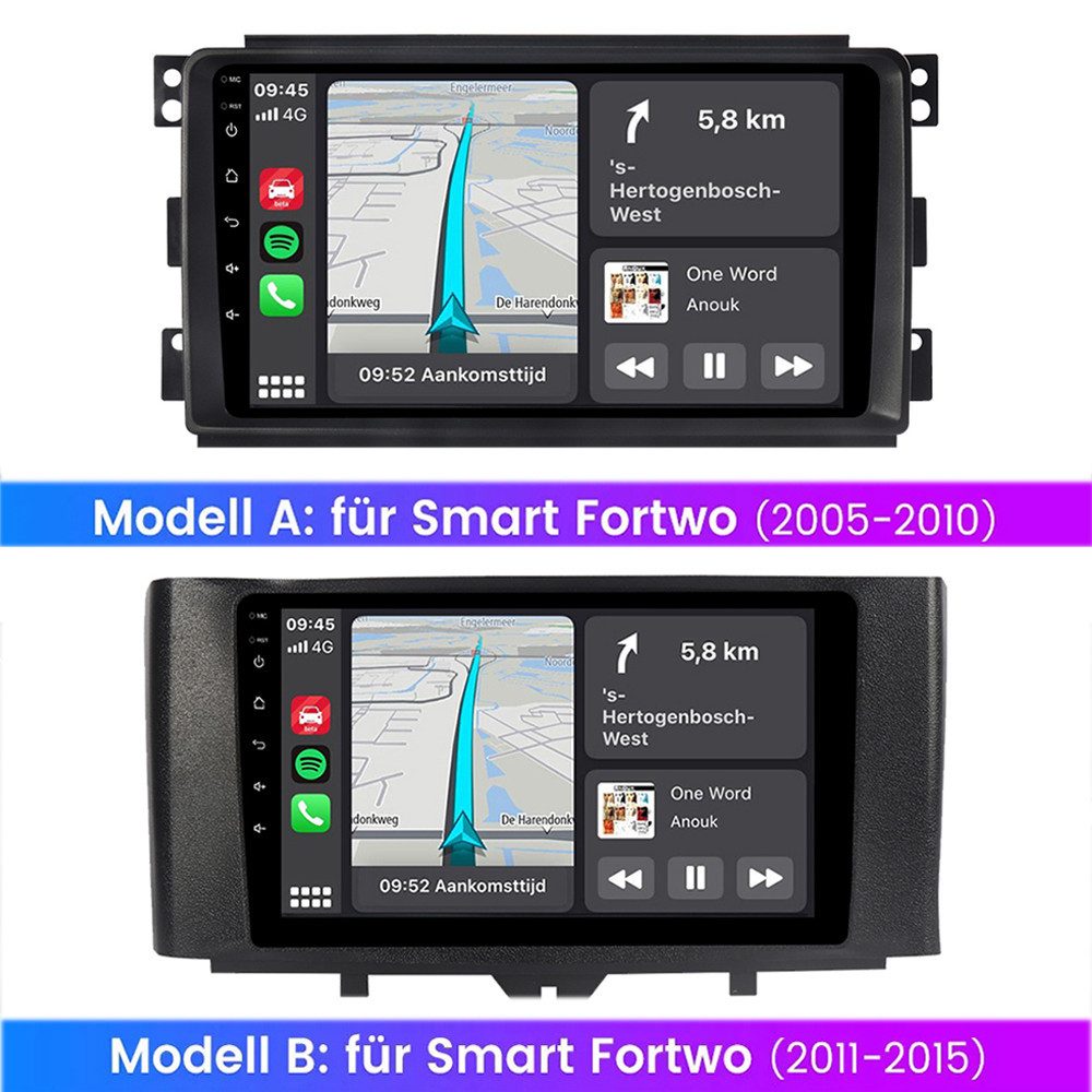 A-Sure 4+64GB Android 15 Apple Carplay Für Smart Fortwo 451 2005-2015 RADIO Autoradio (Digitalradio (DAB), FM, AM, 1280*800 IPS Screen/8-Core CPU)