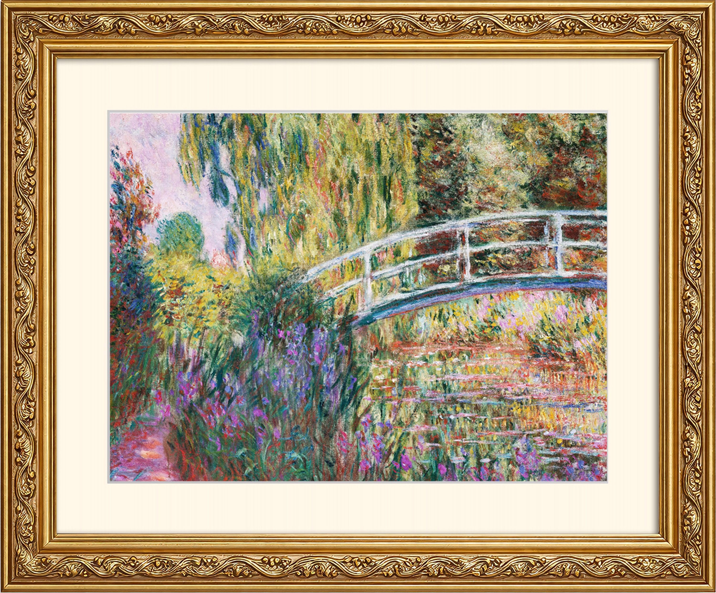 artissimo Bild mit Rahmen Wandbild gerahmt 63x53 cm Kunstdruck mit Passepartout & Barock-Rahmen, Claude Monet: The Japanese Bridge Pond with Water
