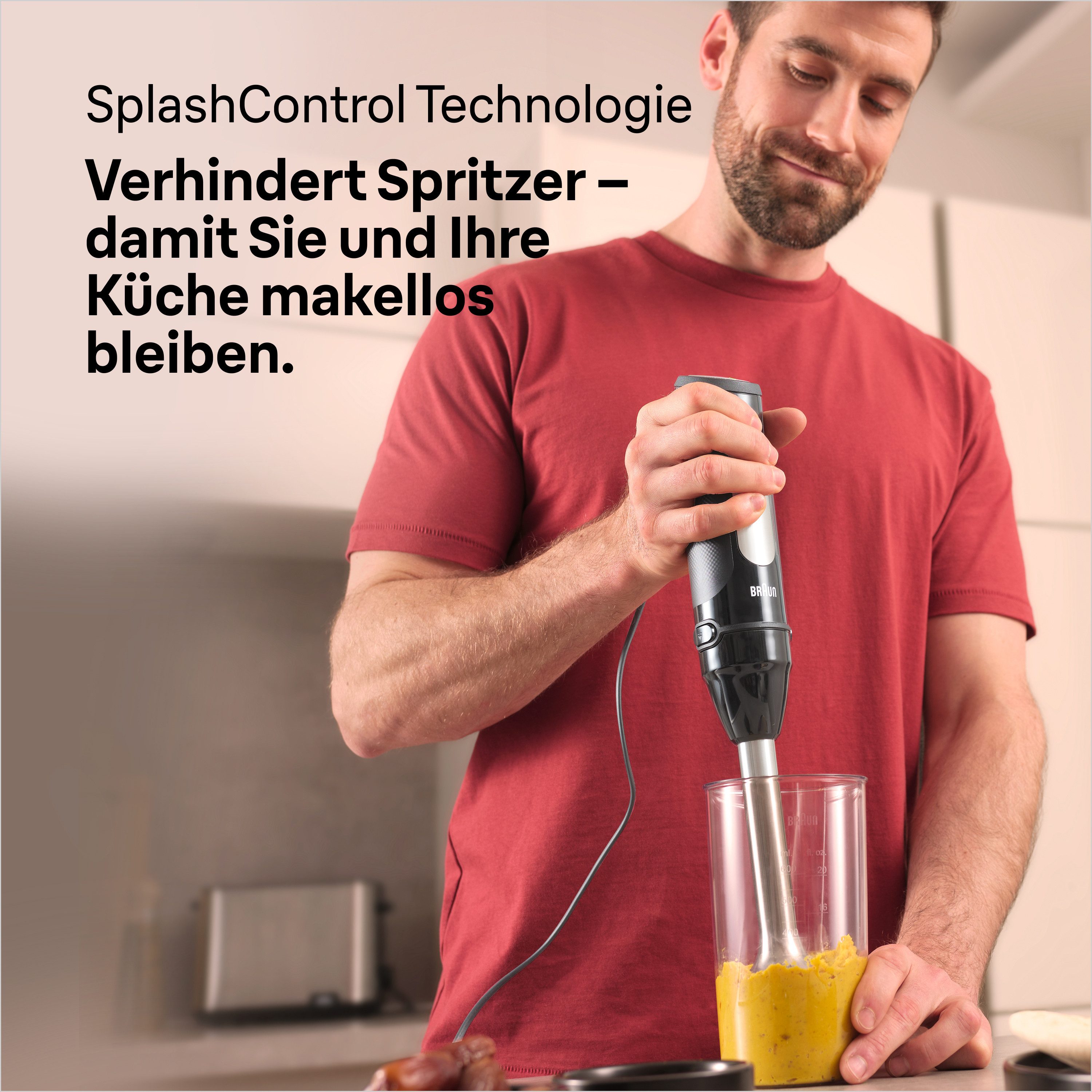 Braun Stabmixer MultiQuick 5 Pro MQ 55236 M - 1000W, 25 Geschwindigkeiten, Schneebesen, 1000 W, Spritzschutz, 500ml Zerkleinerer, Extra Mahlklinge, spülmaschine – Bild 4 von 5