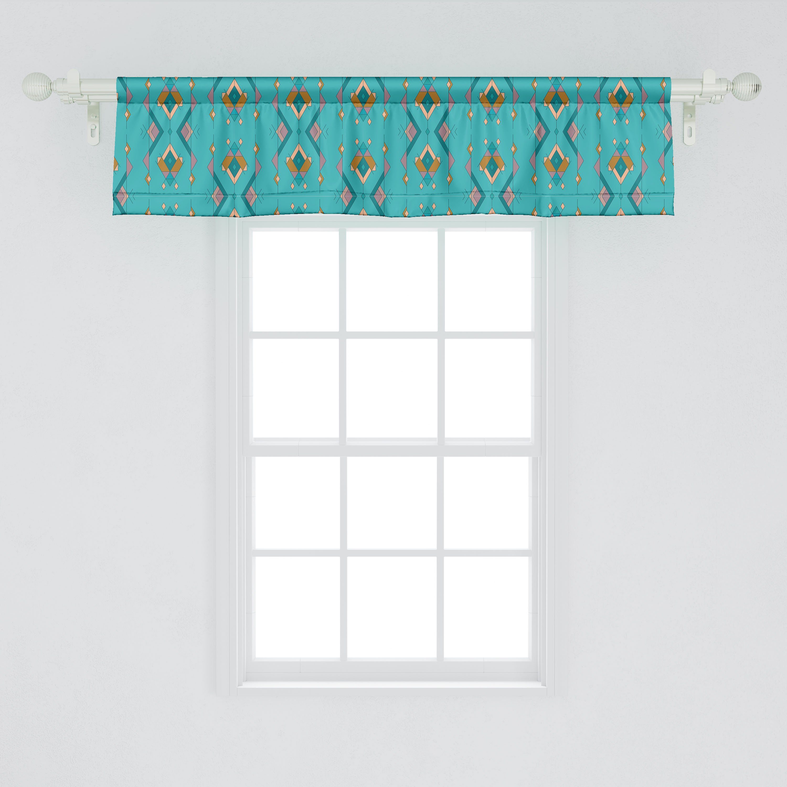 Scheibengardine Vorhang Volant Geometrisch Rauten Küche Stangentasche, für Microfaser, Schlafzimmer Zigzags Dekor Abakuhaus, mit
