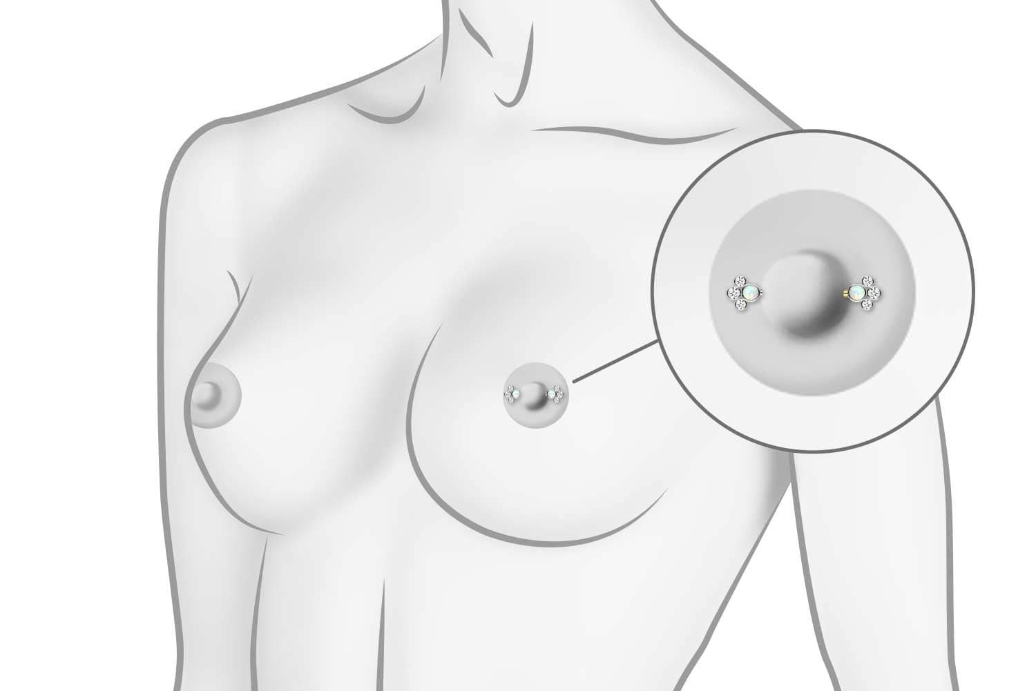 PIERCINGLINE Brustwarzenpiercing Titan Barbell mit Push Fit SYNTHETISCHER OPAL + 3 KRISTALLE (Barbells, 1-tlg)