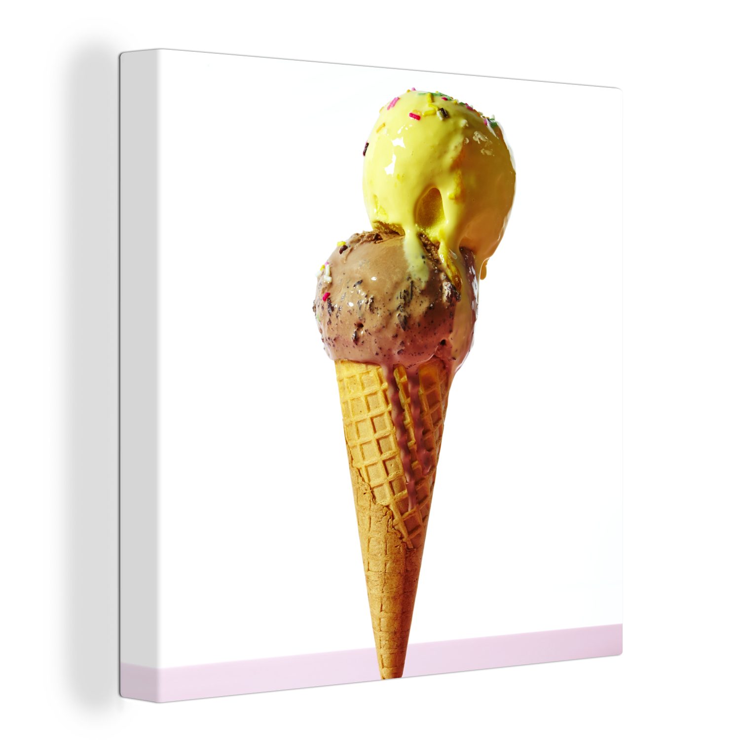 OneMillionCanvasses® Leinwandbild Eiscreme mit gelber und brauner Kugel, (1 St), Leinwand Bilder für Wohnzimmer Schlafzimmer