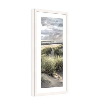 artissimo Bild mit Rahmen Bild gerahmt 30x71cm Design-Poster mit Rahmen länglich schmal Strand, Strand-Landschaft: Weg zum Meer