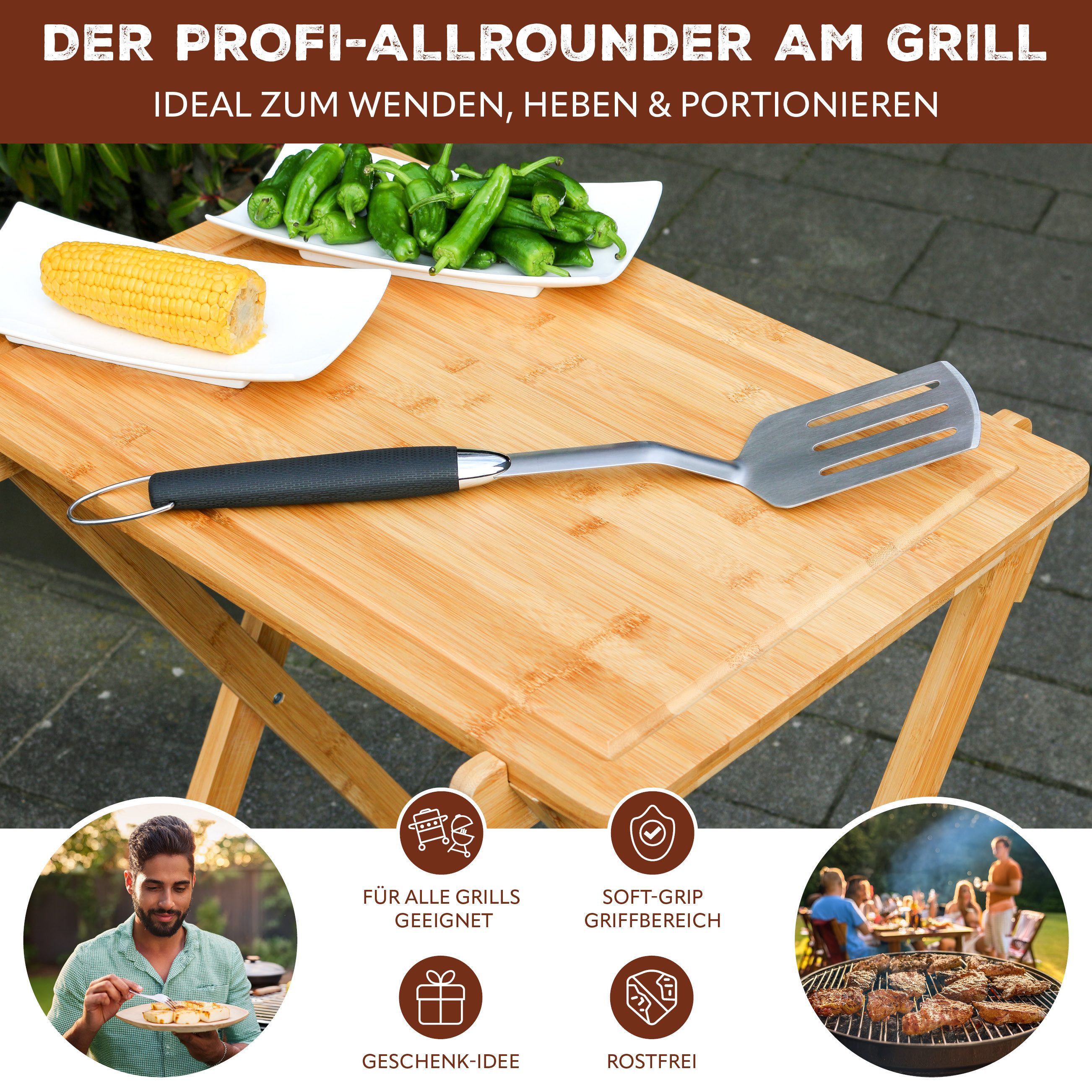 bremermann Grillwender Grillwender // langes Grill-Besteck aus Edelstahl mit Softgrif, mit Aufhängeöse