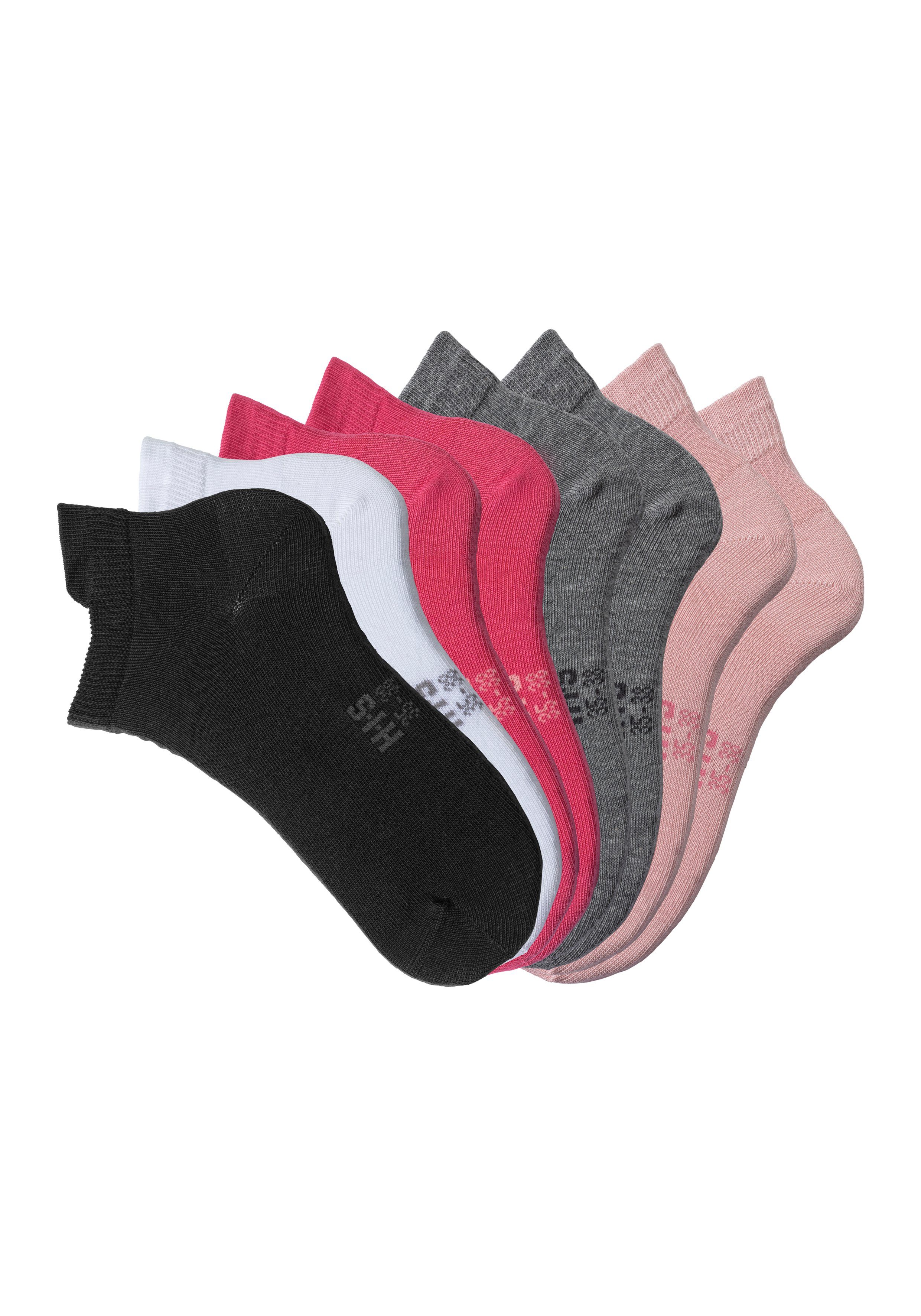 H.I.S meliert, schwarz, weiß, Bündchen 1x Sneakersocken 2x verlängertem 2x grau 1x hinten (Packung, pink, mit rosa hell 8-Paar) 2x
