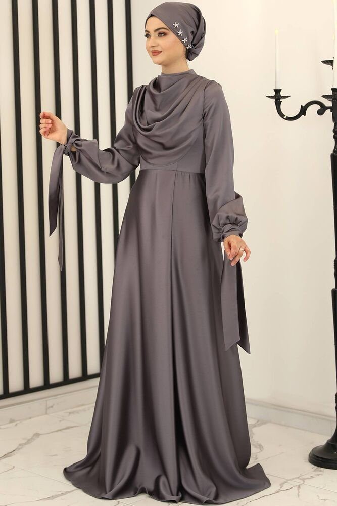 Modavitrini Satinkleid Abiye Modest Kleid Anthrazit Damen Fashion Hijab Abendkleid Abaya