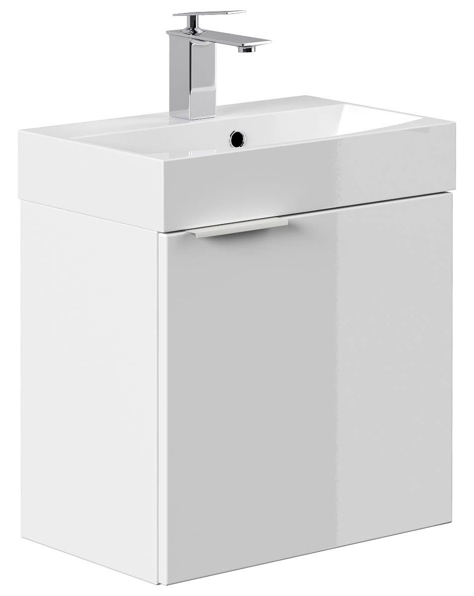 einfachgutemoebel Waschtisch-Set Bad Raumspar-Waschplatz TinyCube 50cm, inkl. Becken, weiß hochglanz, (Badmöbel Set, 1-St., Waschtisch Set)