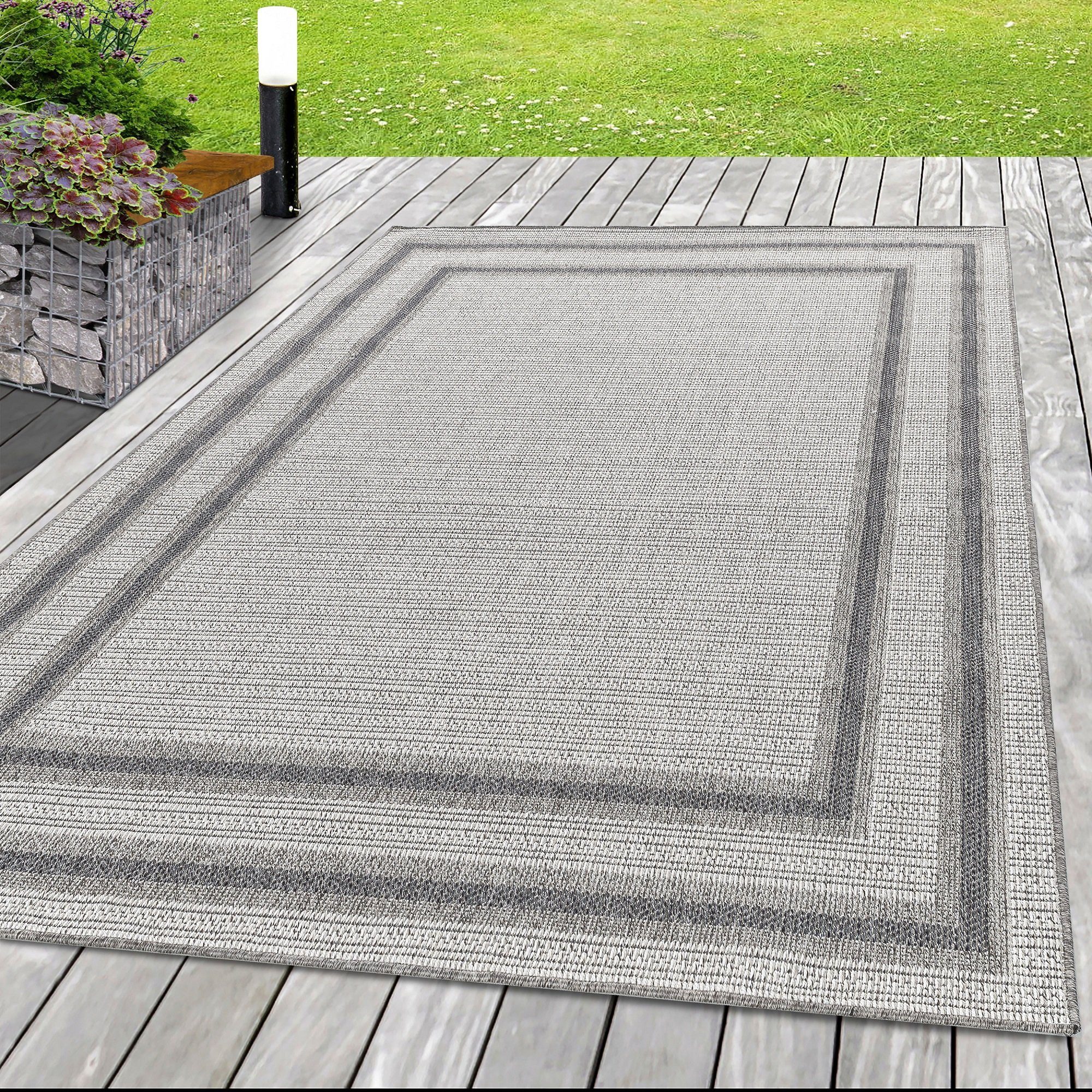 Outdoorteppich Bordüre Design, SIMPEX24, Läufer, Höhe: 7 mm, Outdoor Teppich Bordüre Design Wetterfest für Terrasse Balkon Küche