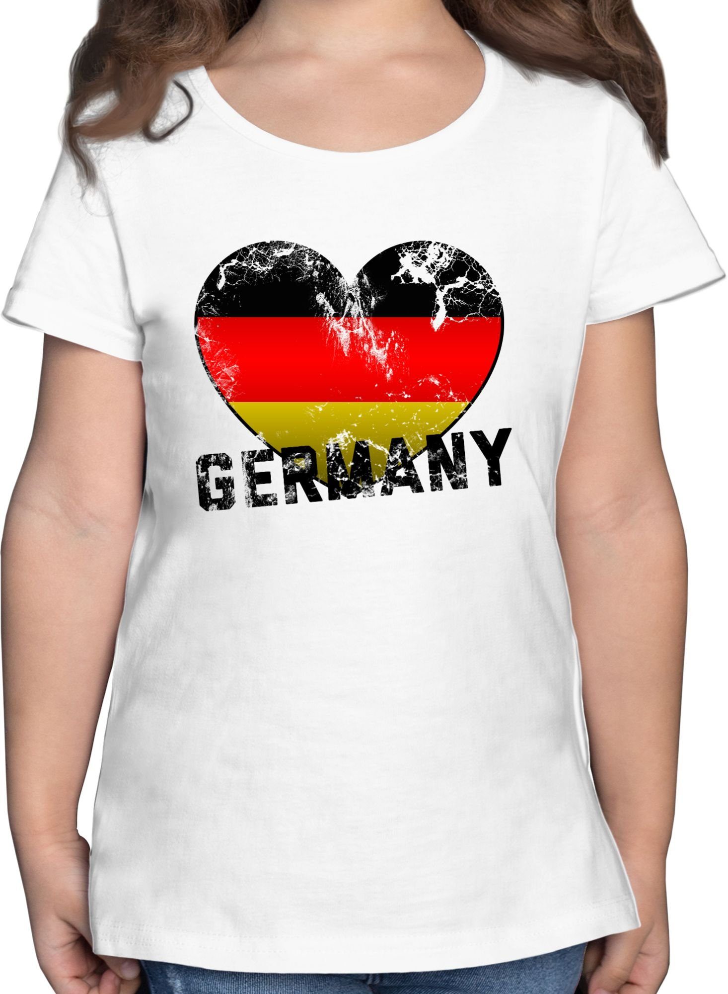 Shirtracer T-Shirt Germany Herz Vintage Fussball EM 2024 Kinder 1 Weiß