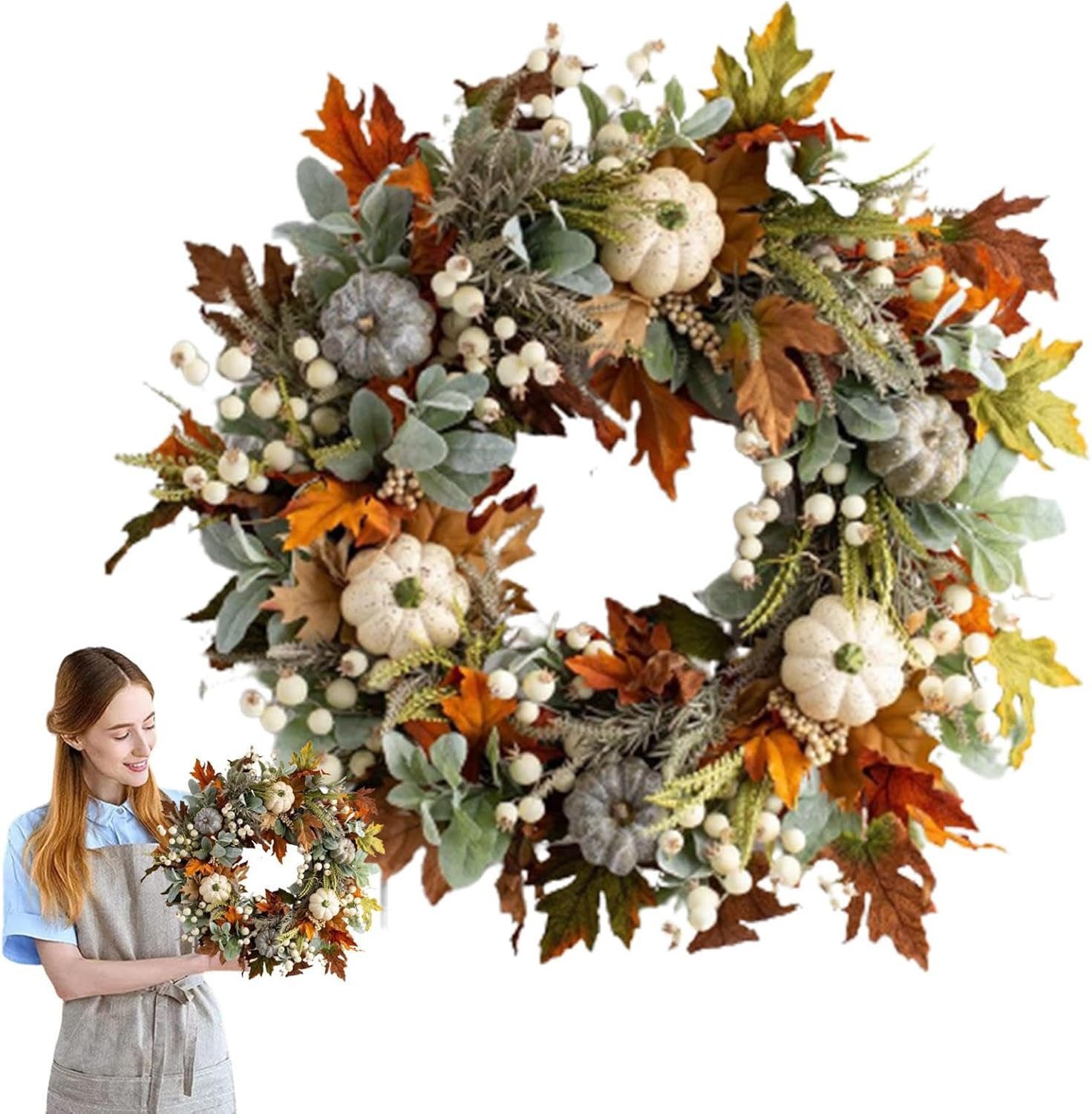 Kunstkranz Türkranz für Herbstdeko,Herbstkranz Kürbis Dekorative Blumenkran günstig online kaufen