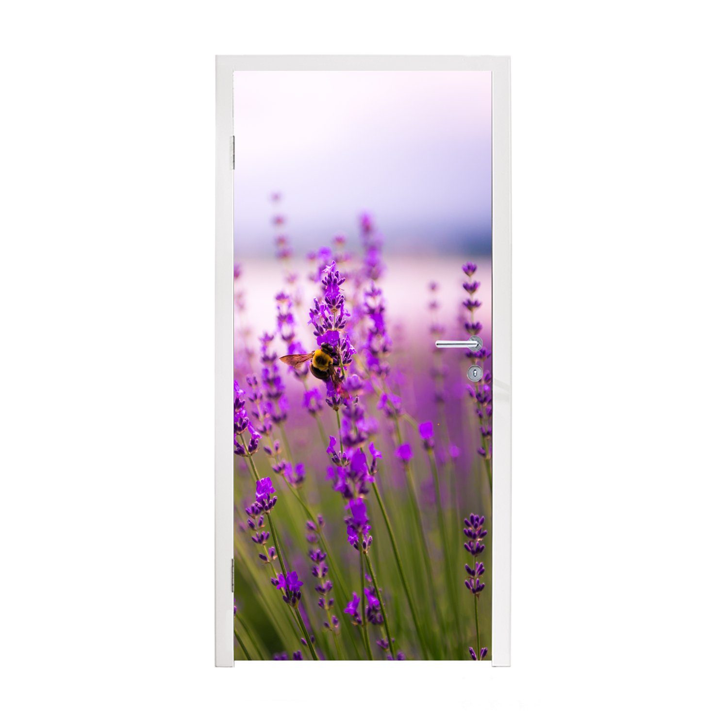 MuchoWow Türtapete Lavendel mit Biene, Matt, bedruckt, (1 St), Fototapete für Tür, Türaufkleber, 75x205 cm