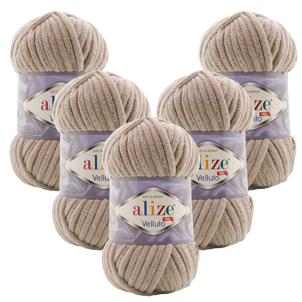 Alize 5 x ALIZE Velluto Häkelwolle, 68 m, Chenillegarn,Kuschelweich für Babydecken, Amigurumi,Samtwolle