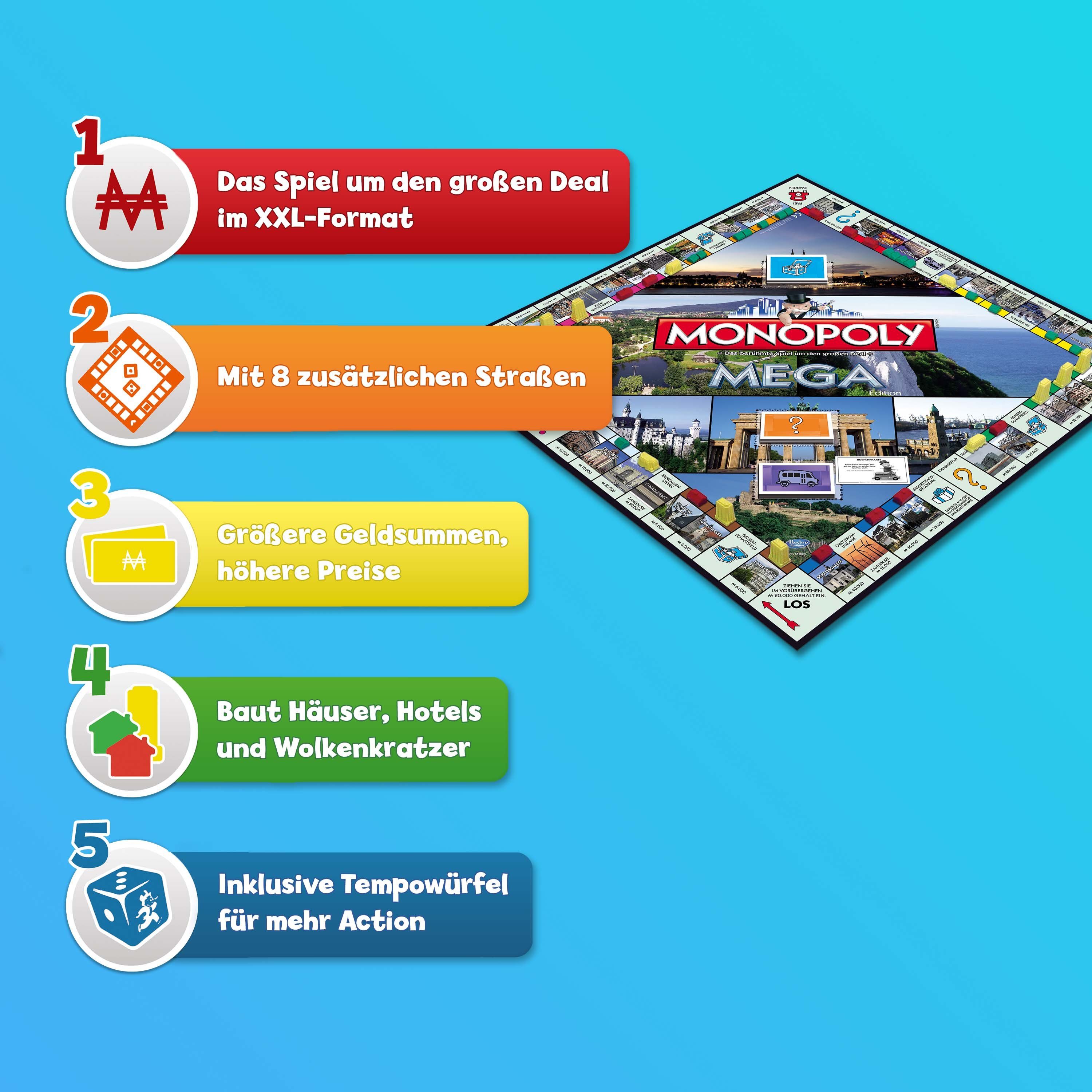 Winning Moves Spiel Monopoly Mega 2nd Edition, Brettspiel, mit Tempowürfel