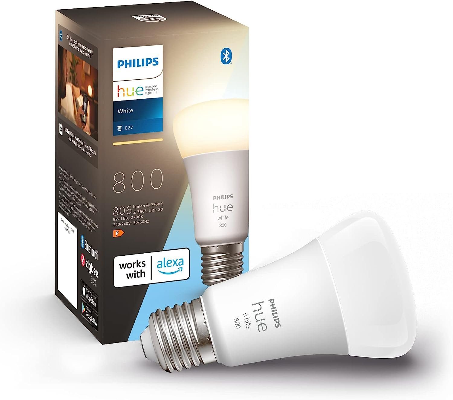 Philips Hue White E27 Lampe - Amazon Alexa (Echo, Echo Dot) Smarte Lampe