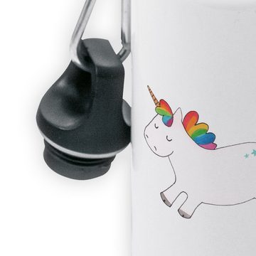 Mr. & Mrs. Panda Trinkflasche Einhorn Happy - Weiß - Geschenk, Kindergarten Flasche, Spaß, glücklic, Mundstück mit Deckel