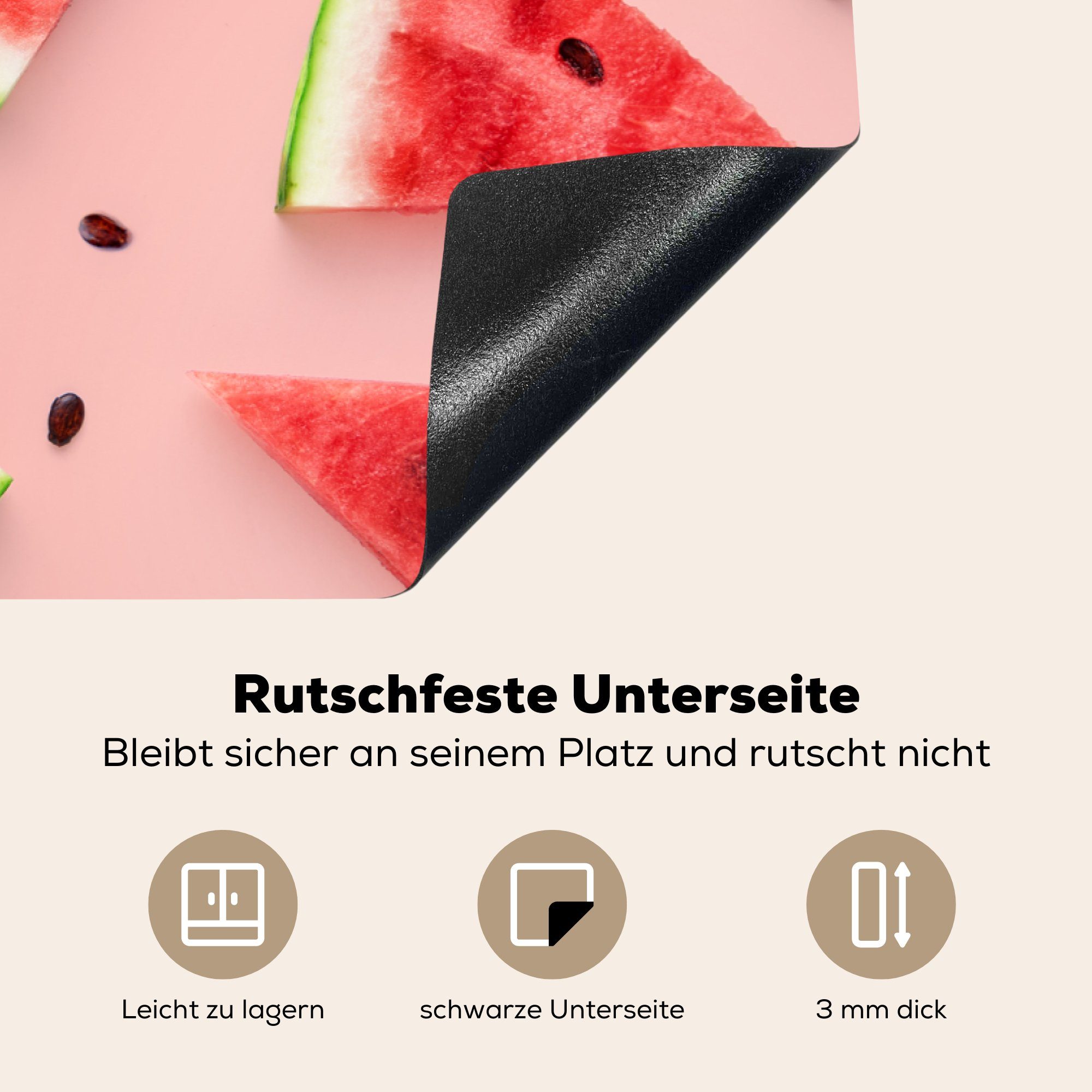 für Ceranfeldabdeckung die Induktionskochfeld Vinyl, cm, Sommer Herdblende-/Abdeckplatte - Wassermelone küche, 81x52 (1 Rosa - Schutz MuchoWow Muster, - tlg),