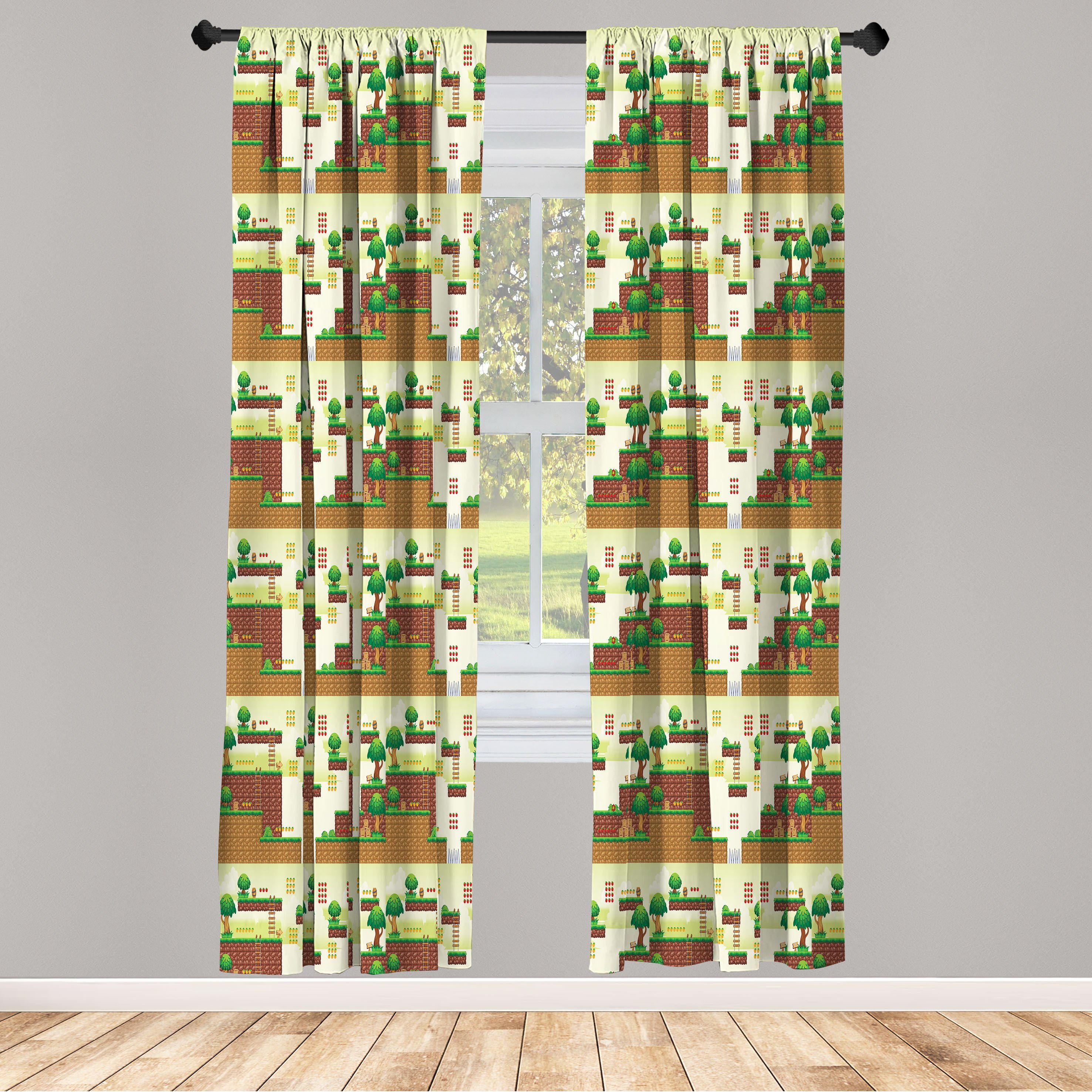 Gardine Vorhang für Wohnzimmer Schlafzimmer Dekor, Abakuhaus, Microfaser, Gaming Vintage Videospiel-Plattform | Fertiggardinen