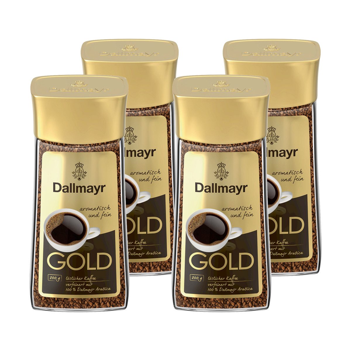 DALLMAYR Kaffee, Dallmayr Gold löslicher aromatisch feiner Bohnenkaffee 200 g 4er Pack