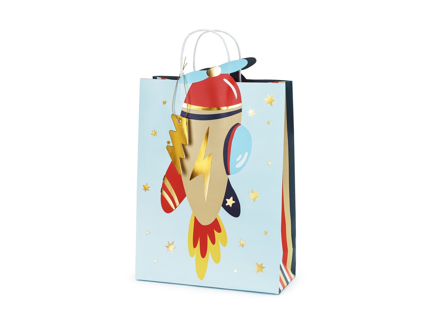 partydeco Aufbewahrungstasche, Geschenktüte Flugzeug mit Henkel 10x24x35cm 1 Stück Blau / Rot