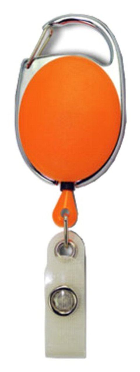 Kranholdt Schlüsselanhänger Jojo / Ausweishalter Druckknopfschlaufe Orange Metallumrandung, Ausweisclip / (10-tlg), Form ovale